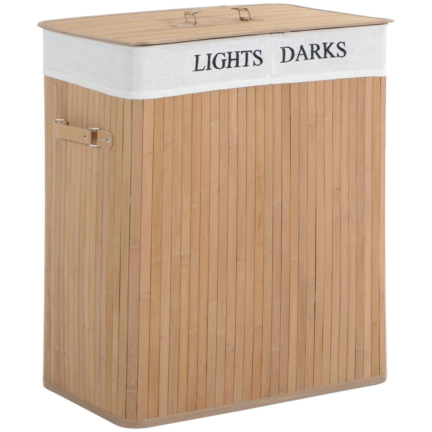 Natural Wood Double Laundry Hamper, 100L - Natural wood finish