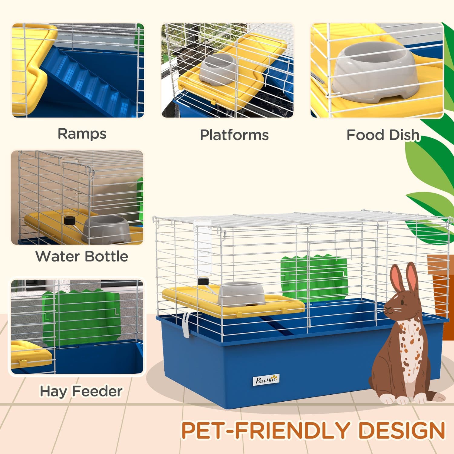 Compact Wire Cage for Small Animals with Platform & Hay Feeder - image 5
