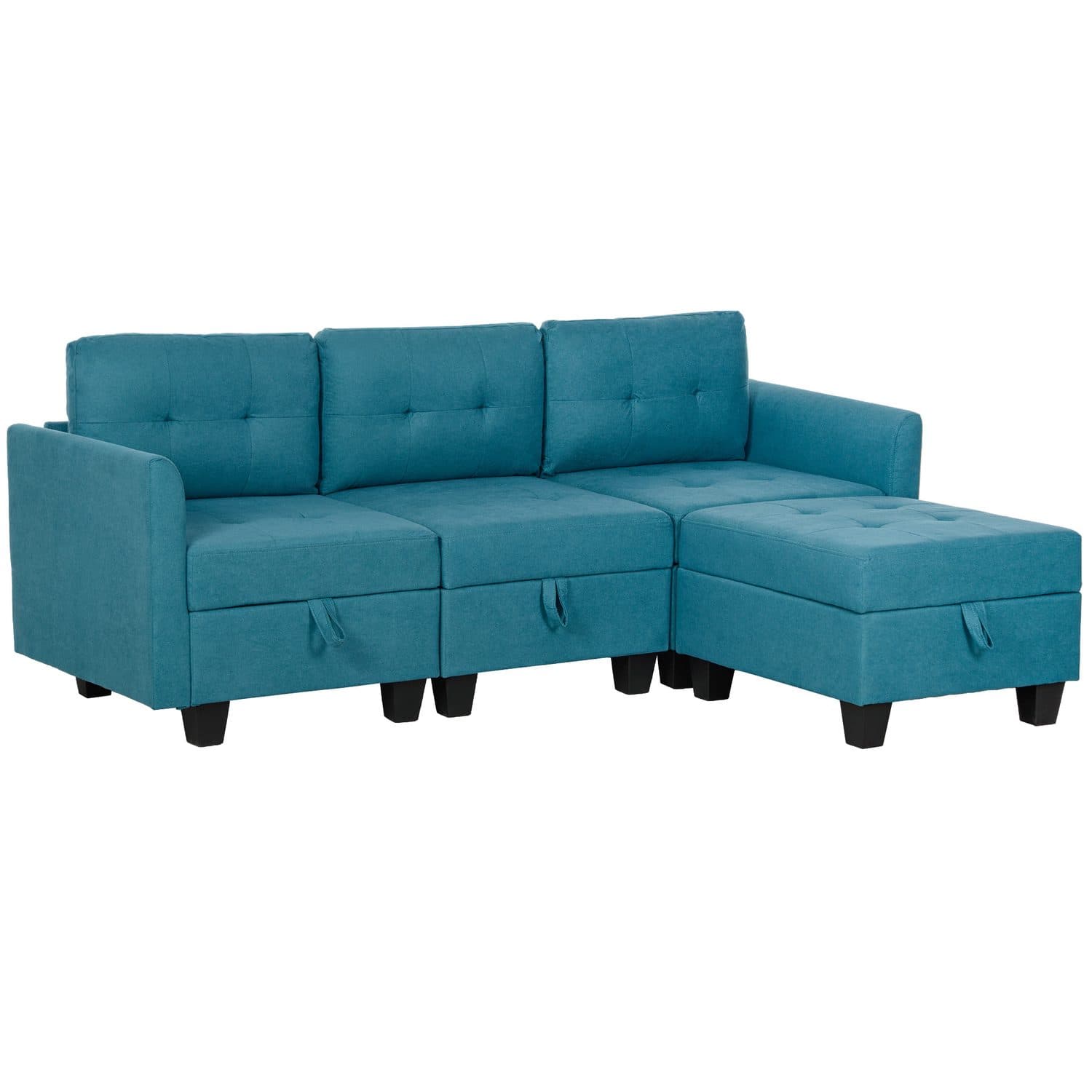 Modular Corner Sofa With Storage Drawers, Light Blue Fabric - Light Blue