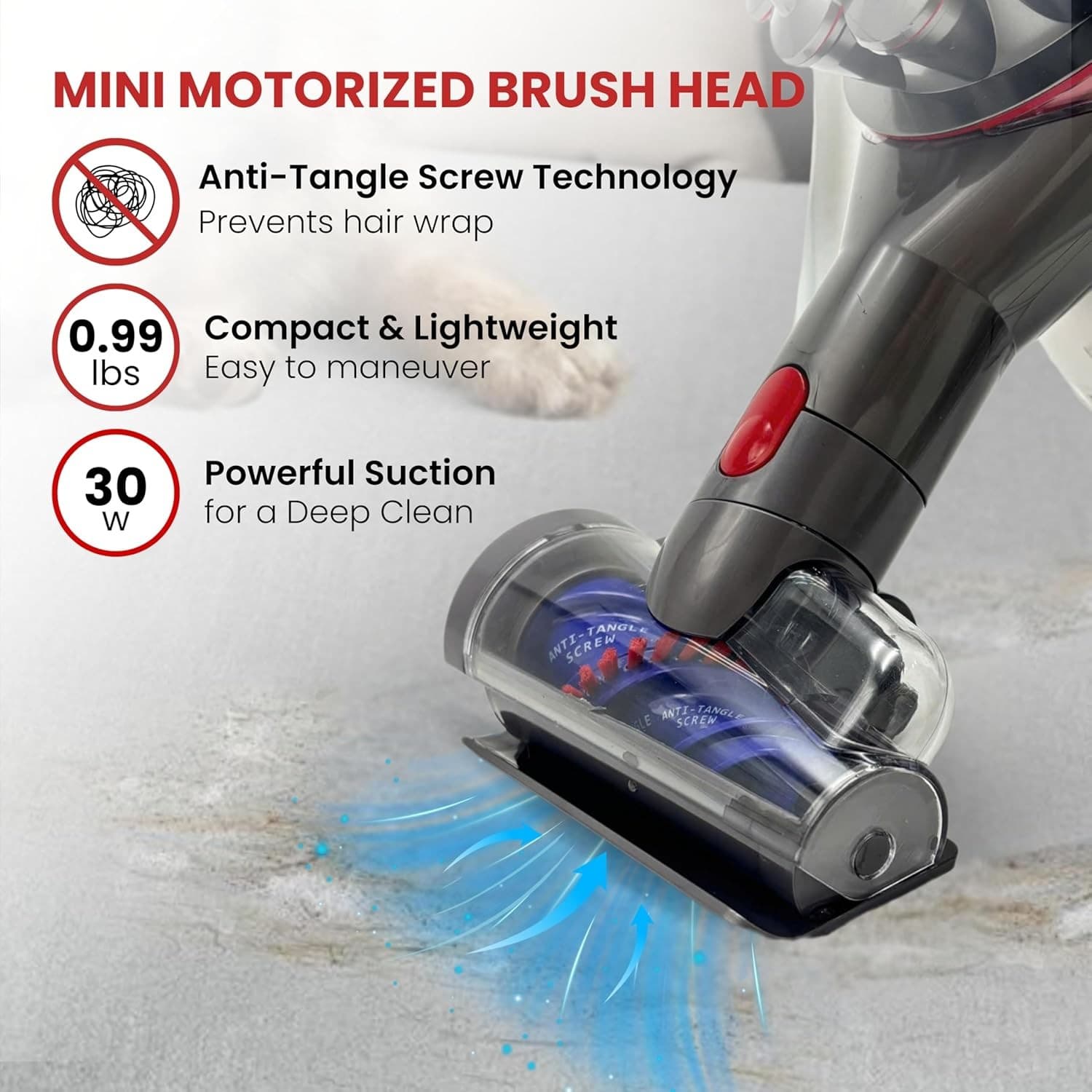 Anti-tangle vacuum tool head for pet hair and dust - image 1