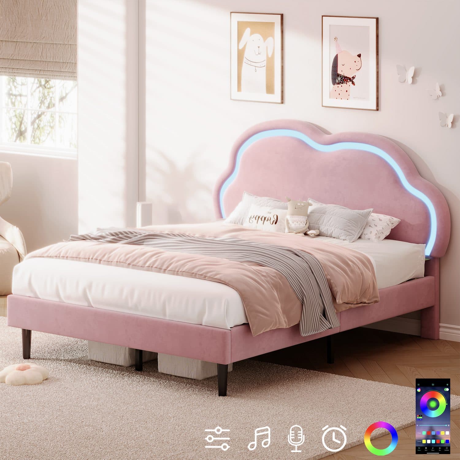 Pink Velvet Cloud Bed - Pink