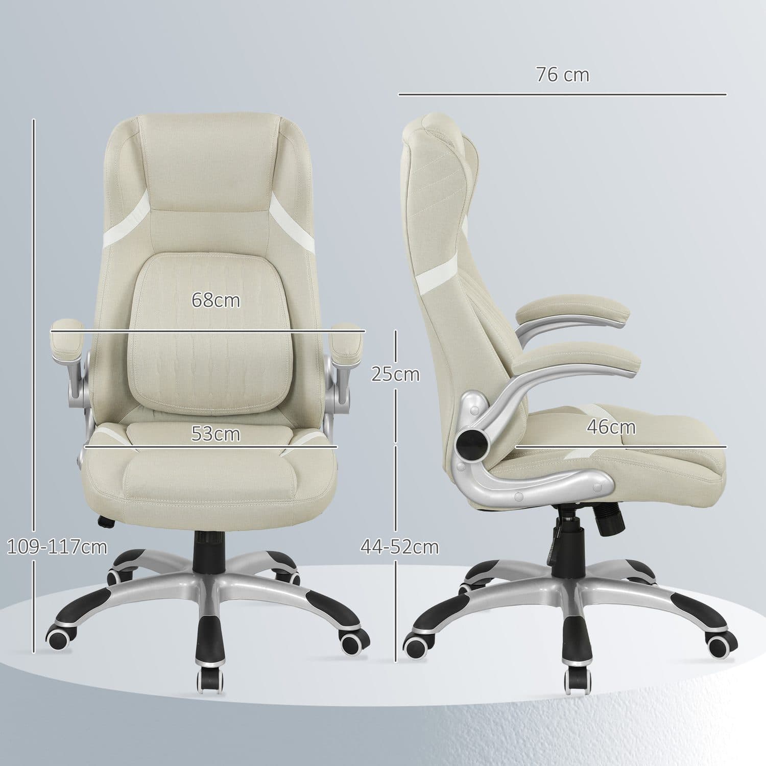 High-Back Linen Office Chair with Lumbar Cushion and Flip-Up Arms - image 5