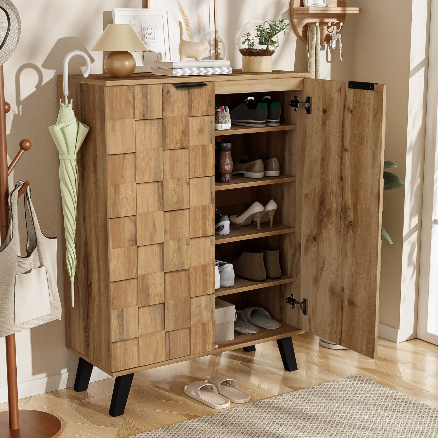 Modern Wood Grain Shoe Cabinet for Hallway Storage - image 5
