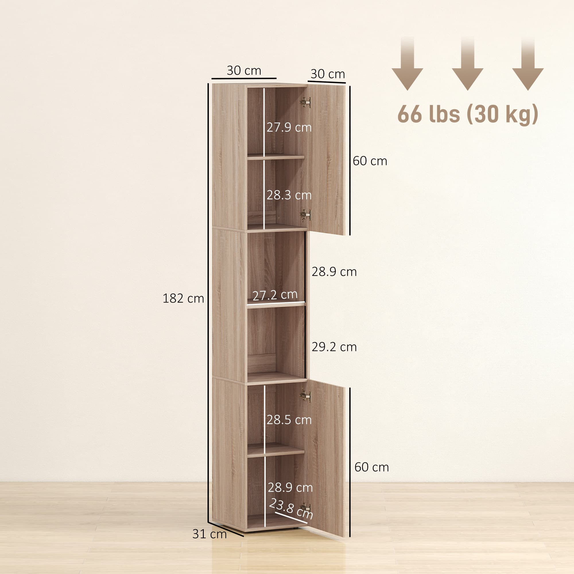 Slim Tall Bathroom Cabinet with Cupboards and Open Shelves - image 2