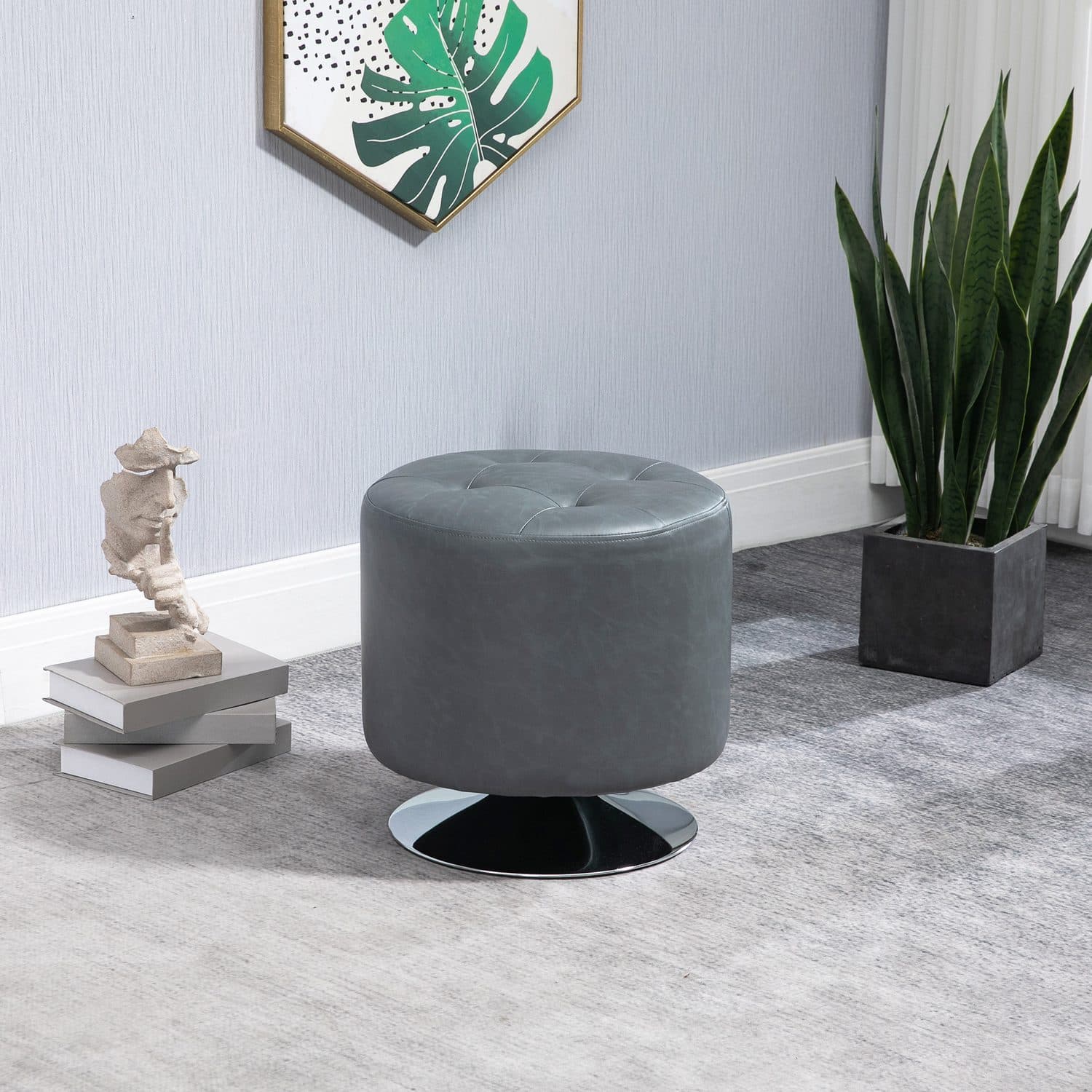 Grey PU Leather Swivel Footstool for Effortless Comfort - image 2