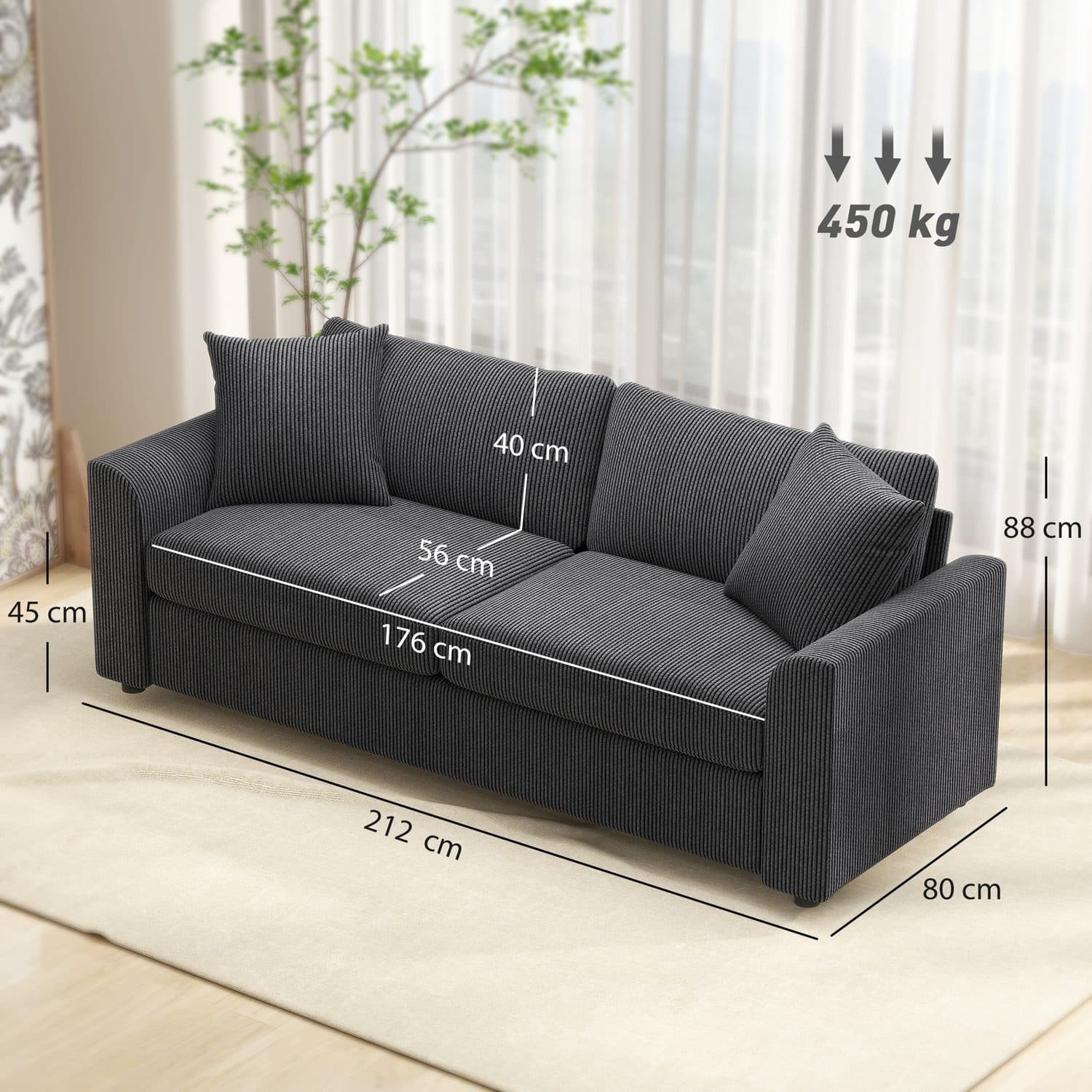 Grey Corduroy Sofa - image 2
