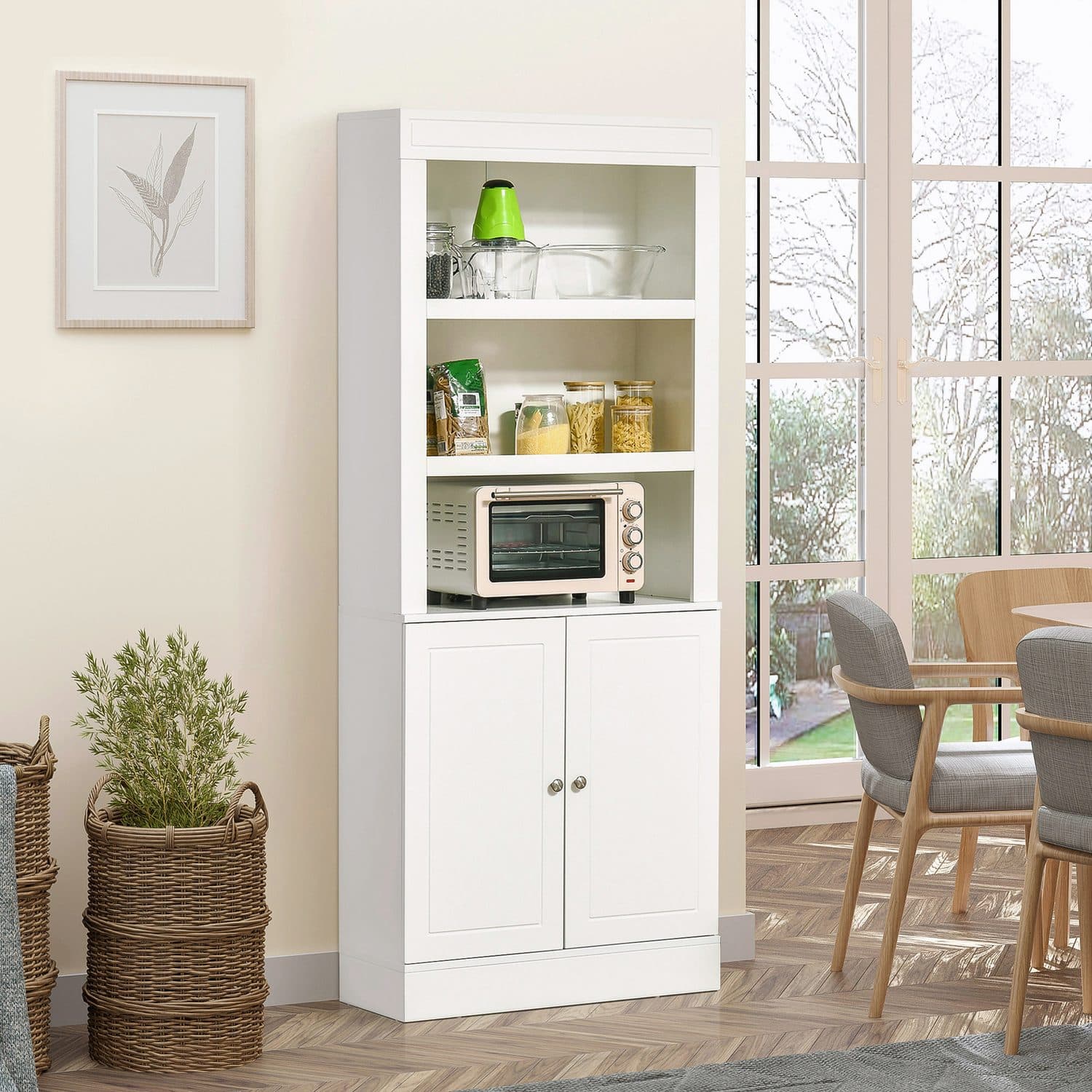 Freestanding White Pantry Cupboard with Open and Closed Storage - image 4