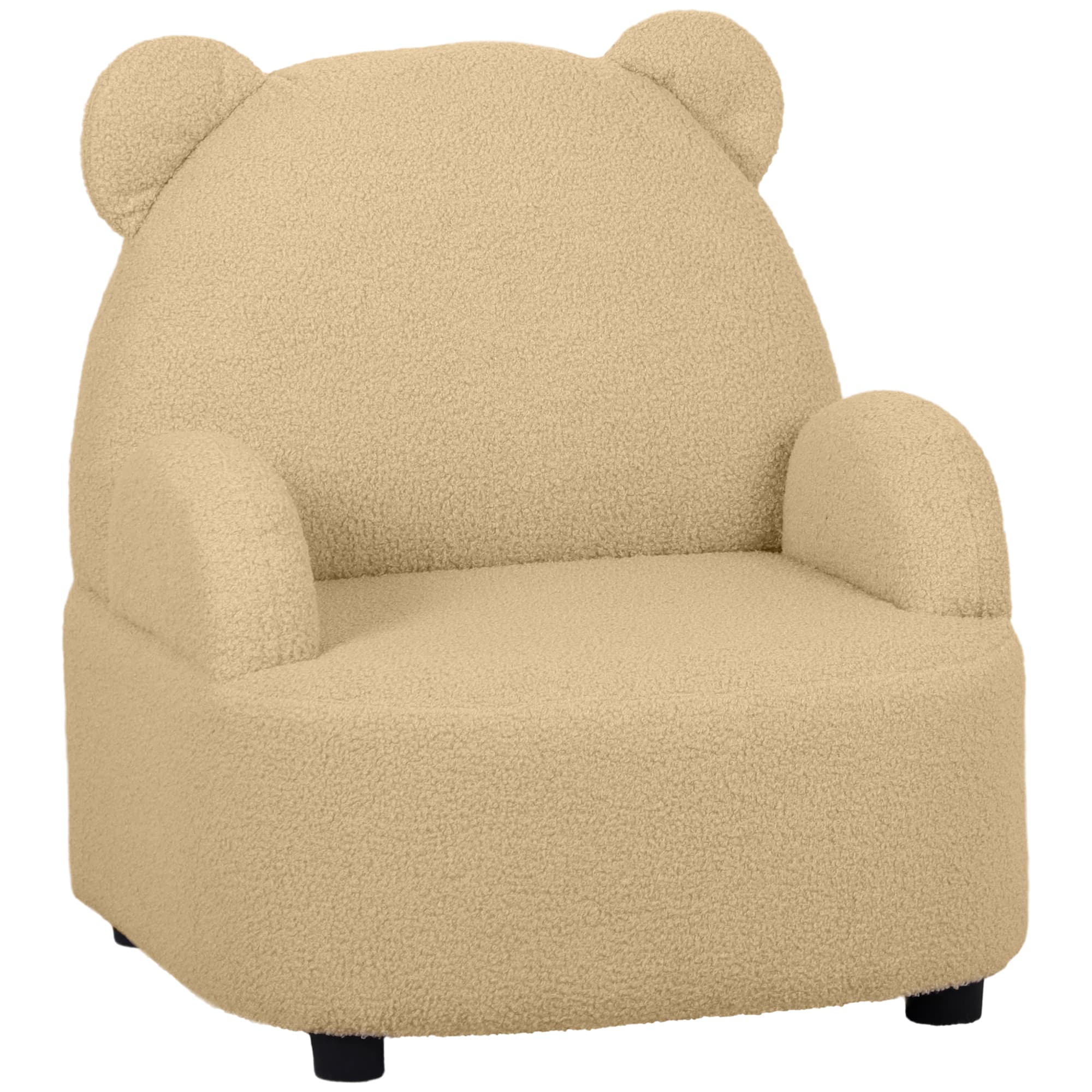 Khaki Bear-Shaped Toddler Chair with Soft Bouclé Fabric