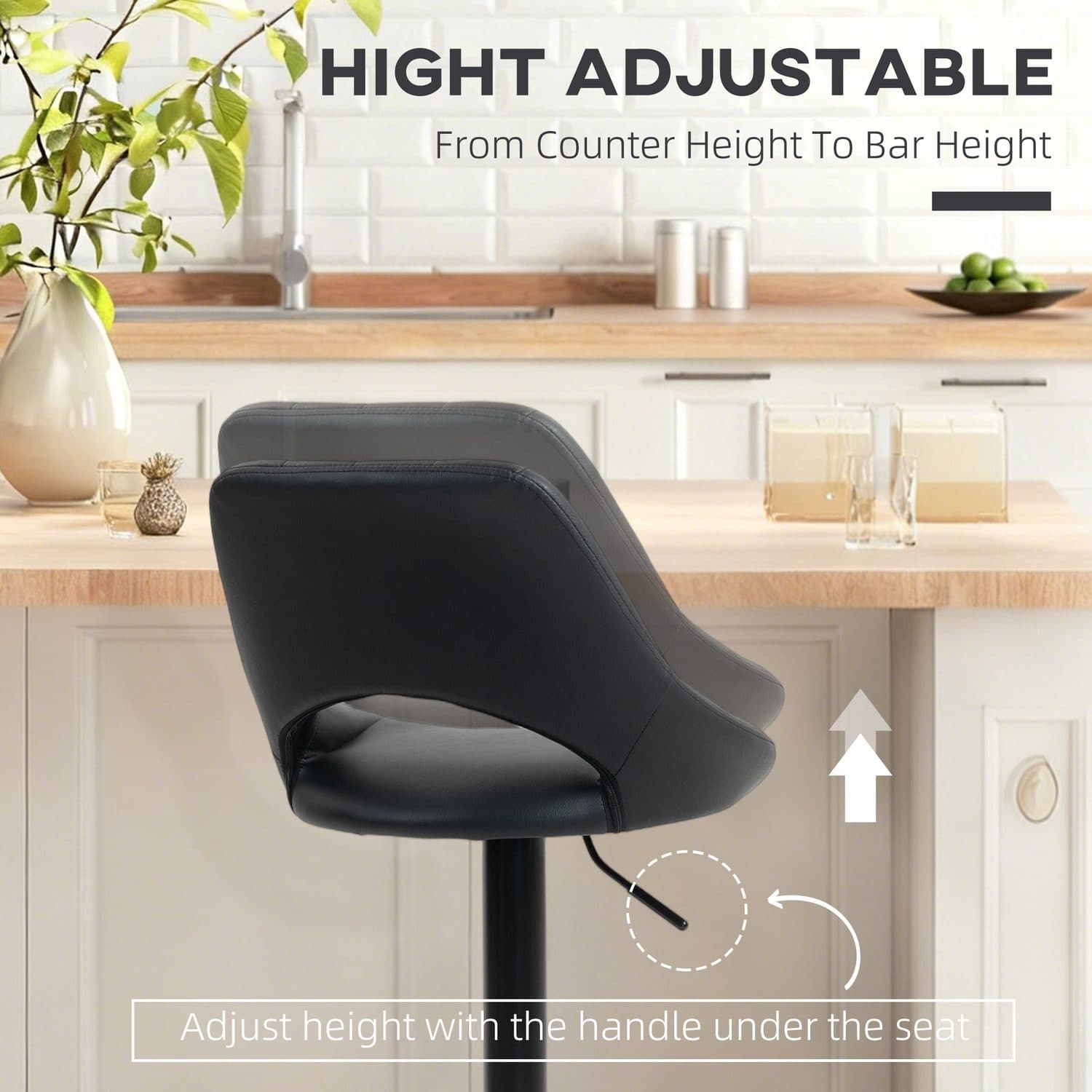 Set of Two Adjustable Black Faux Leather Swivel Bar Stools - image 4