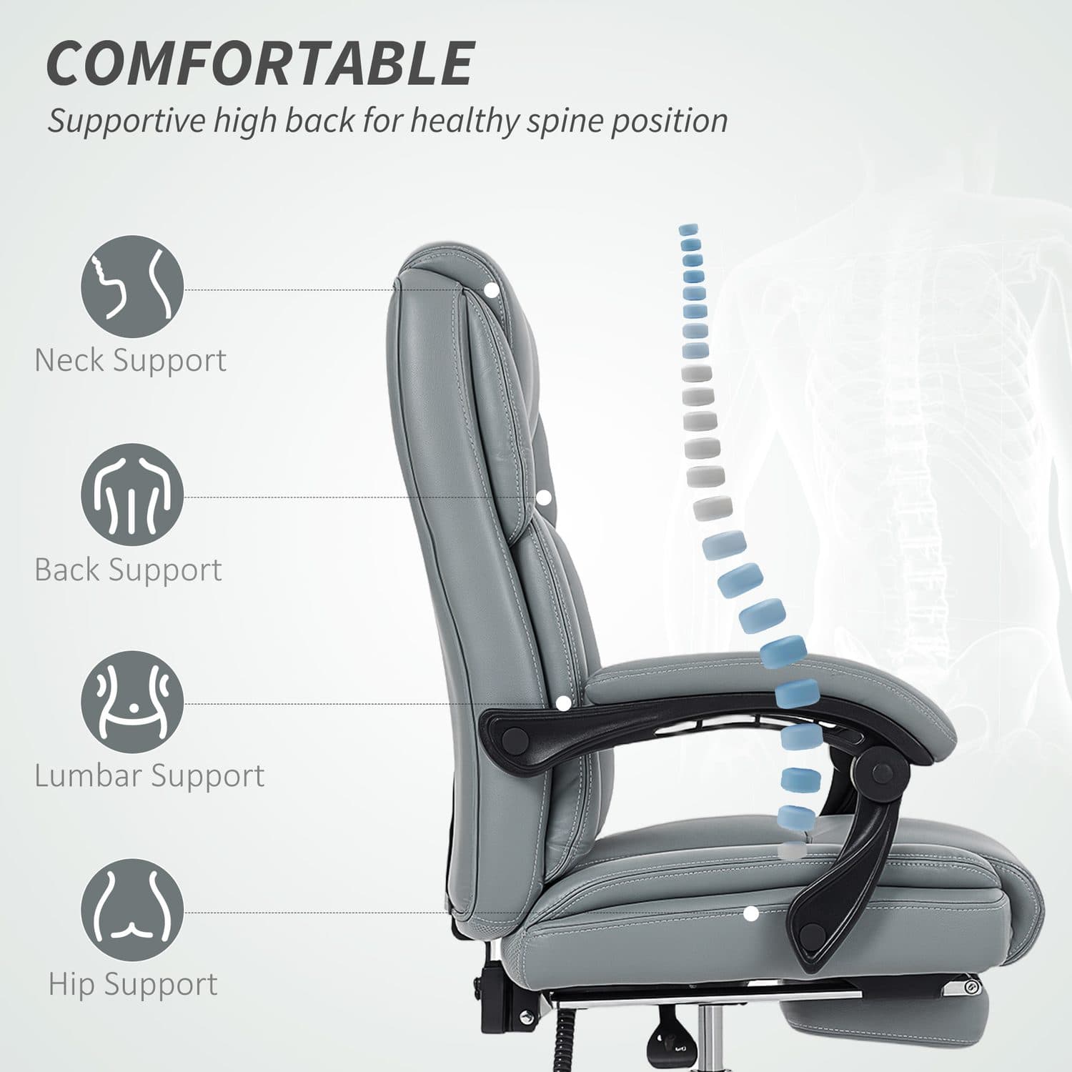 Grey Reclining Office Chair with Footrest - image 1