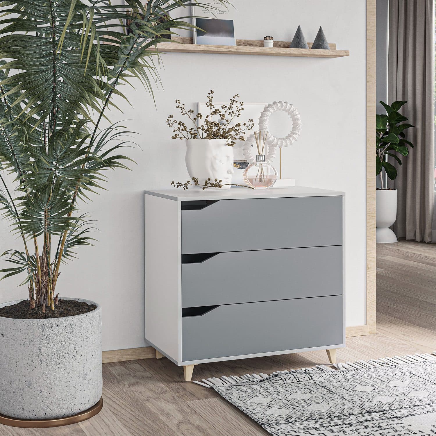 Grey 3-Drawer Chest with Pine Legs - image 4
