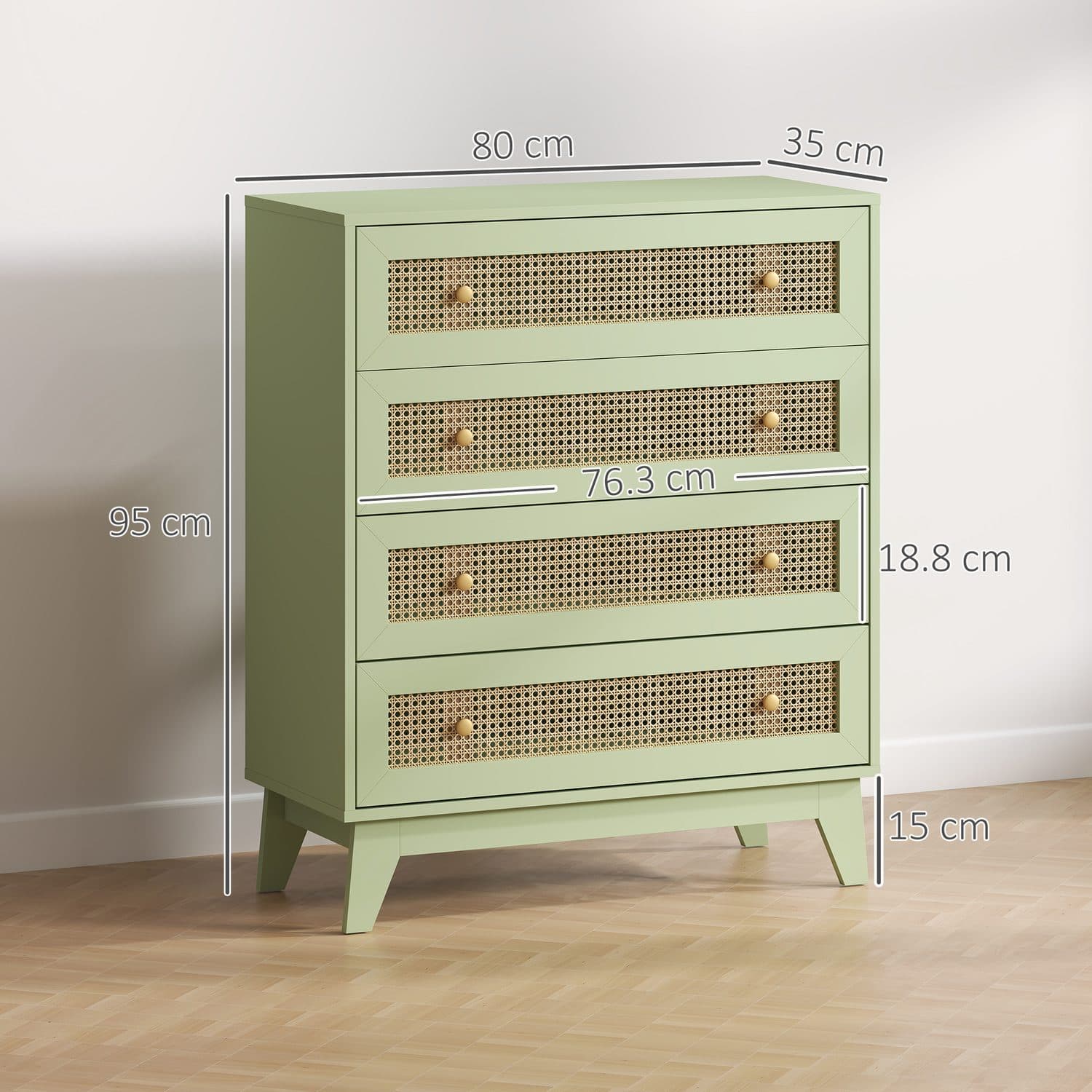Light Green 4-Drawer Rattan Chest - image 1