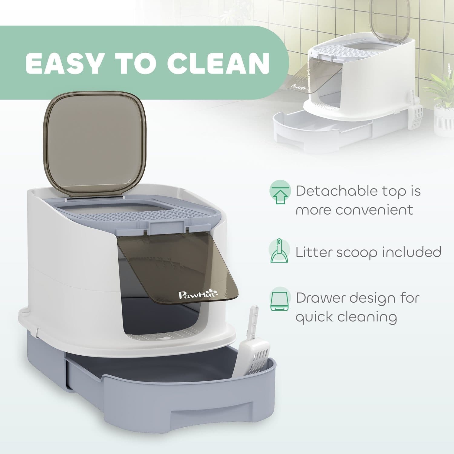 PawHut Top-Entry Cat Litter Box with Scoop & Deodoriser Bags - image 5