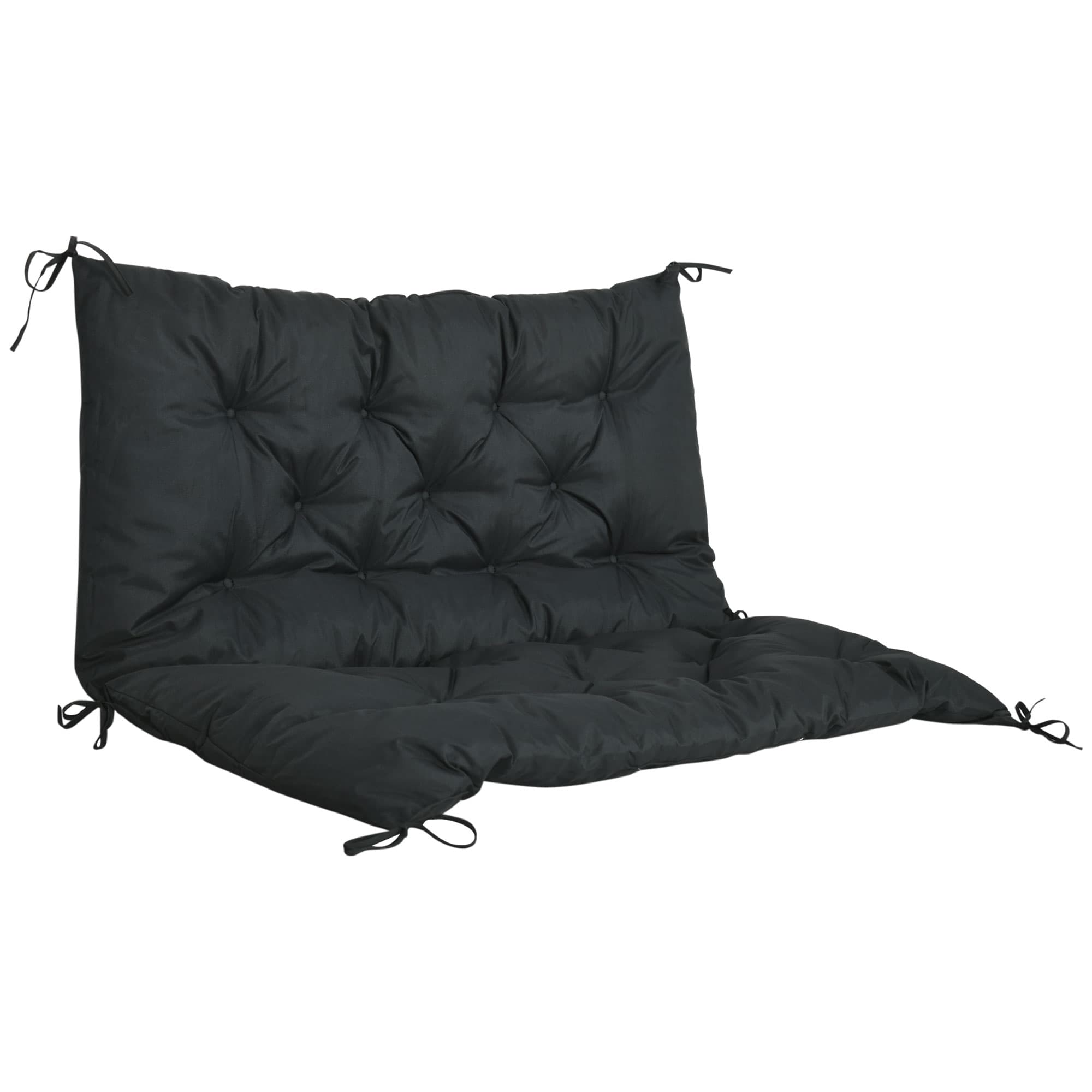 Black Tufted Bench Cushion with Back for Two, 98 x 100 cm - Black