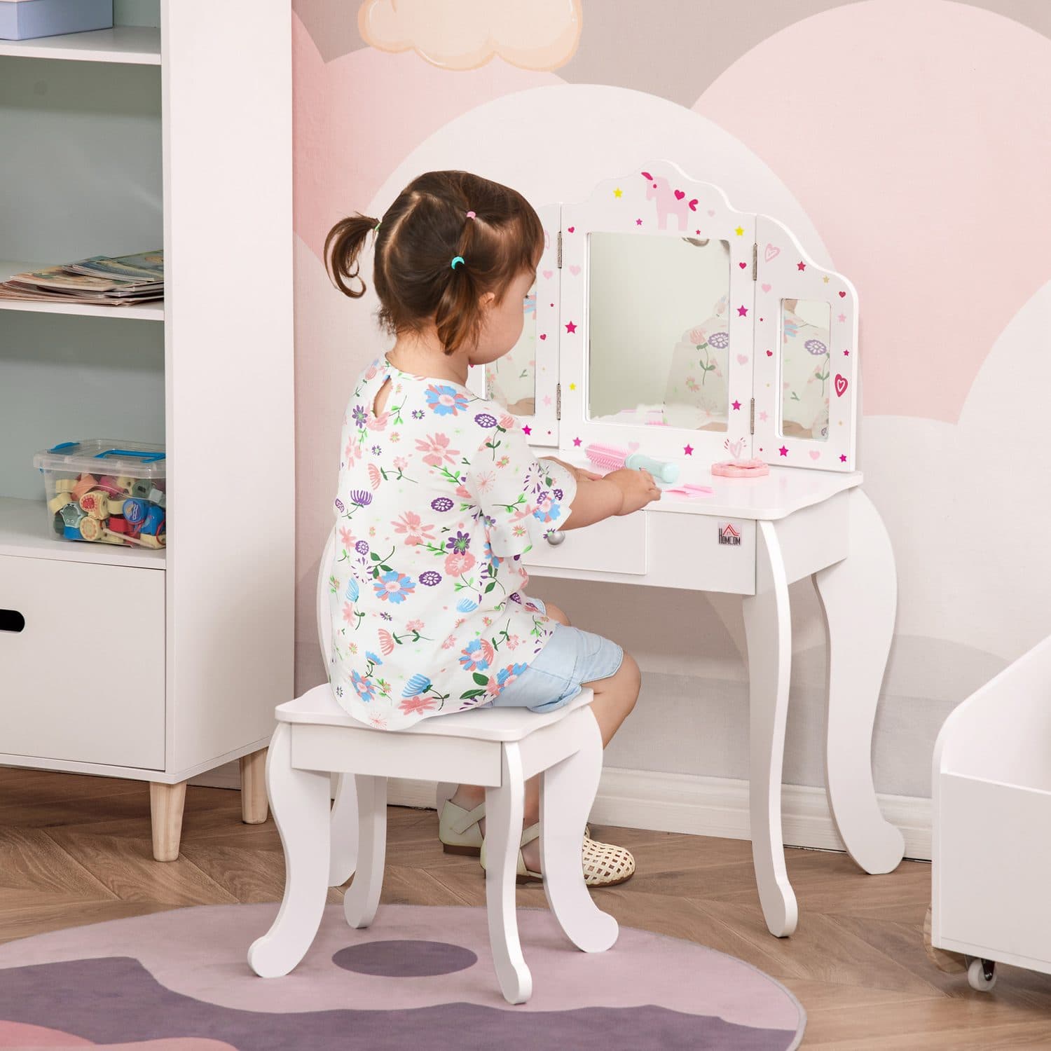 Kids Dressing Table and Stool Set with Tri-Fold Mirror - image 2