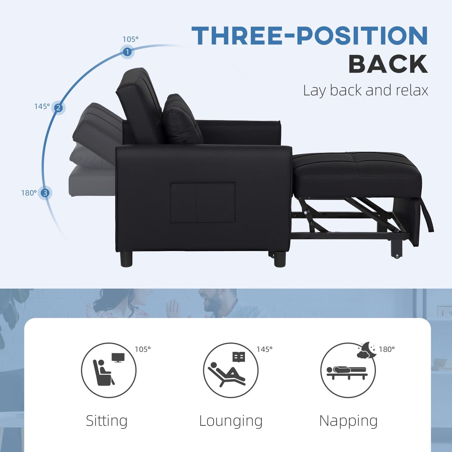 3-in-1 Black Single Chair Bed - image 1