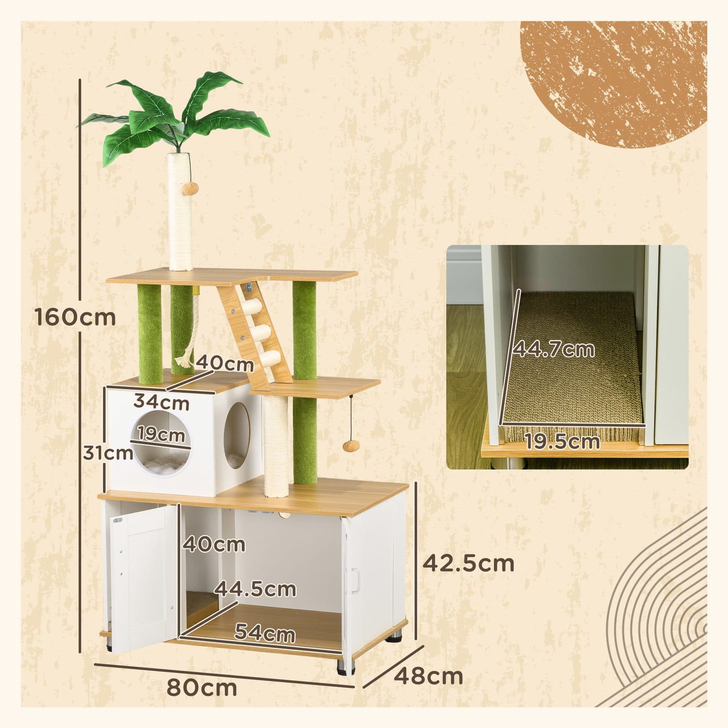 PawHut 2-in-1 Hidden Cat Litter Box & Cat Tree - image 5