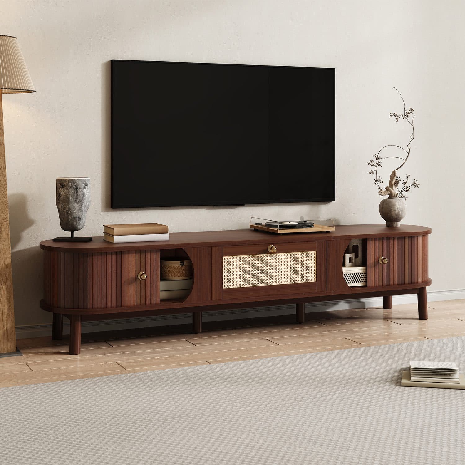 Walnut Rattan TV Unit - image 6