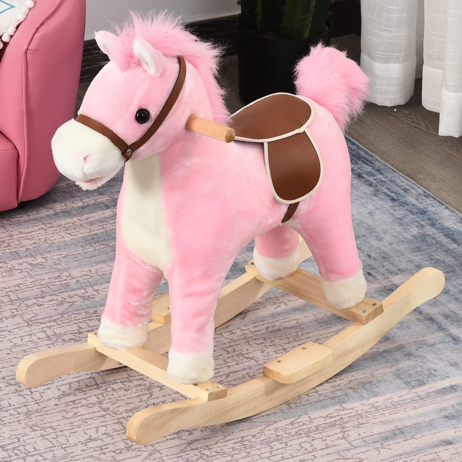 Pink Plush Rocking Horse With Interactive Sounds for Kids - image 4