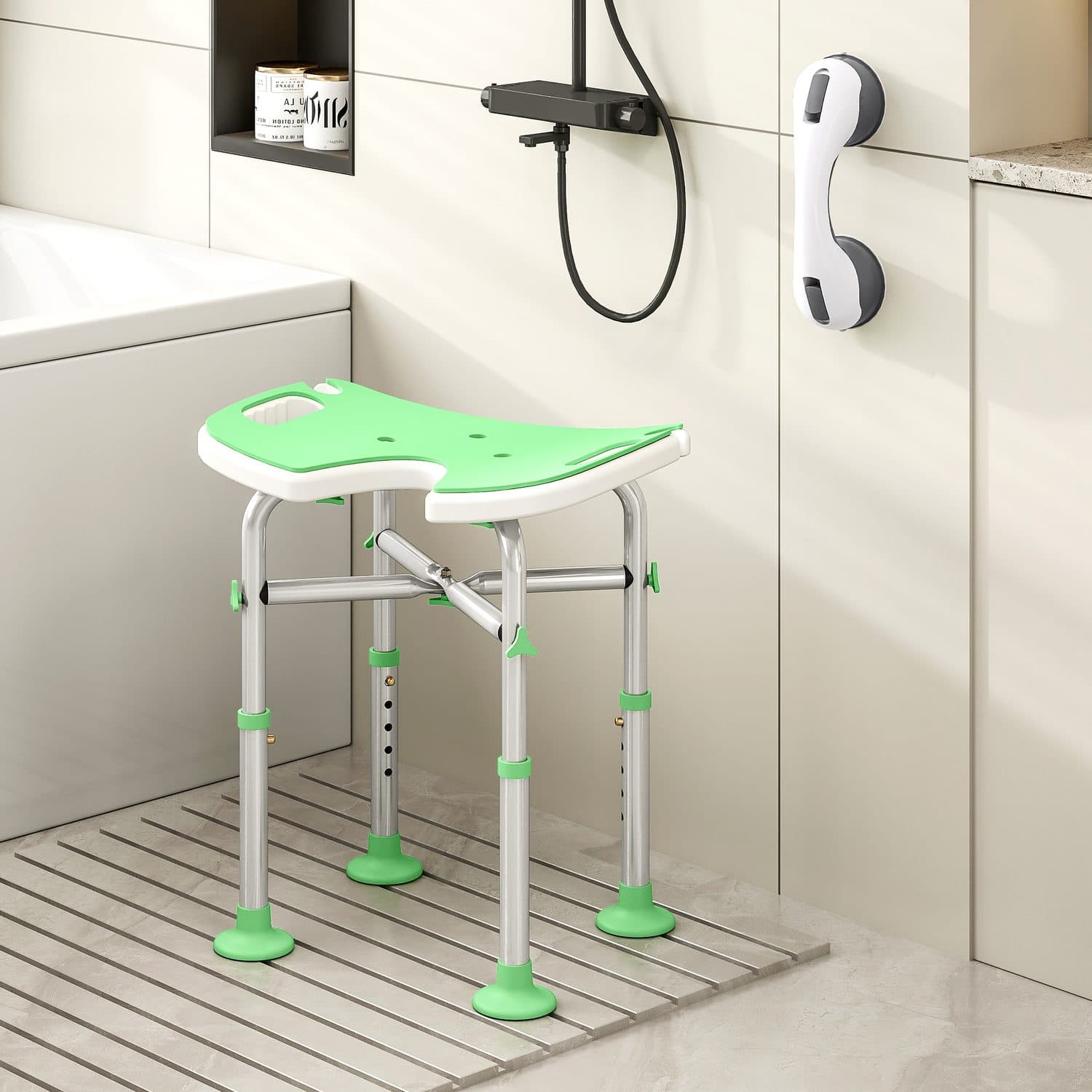 Green Adjustable Shower Stool with U-Shaped Seat - image 2
