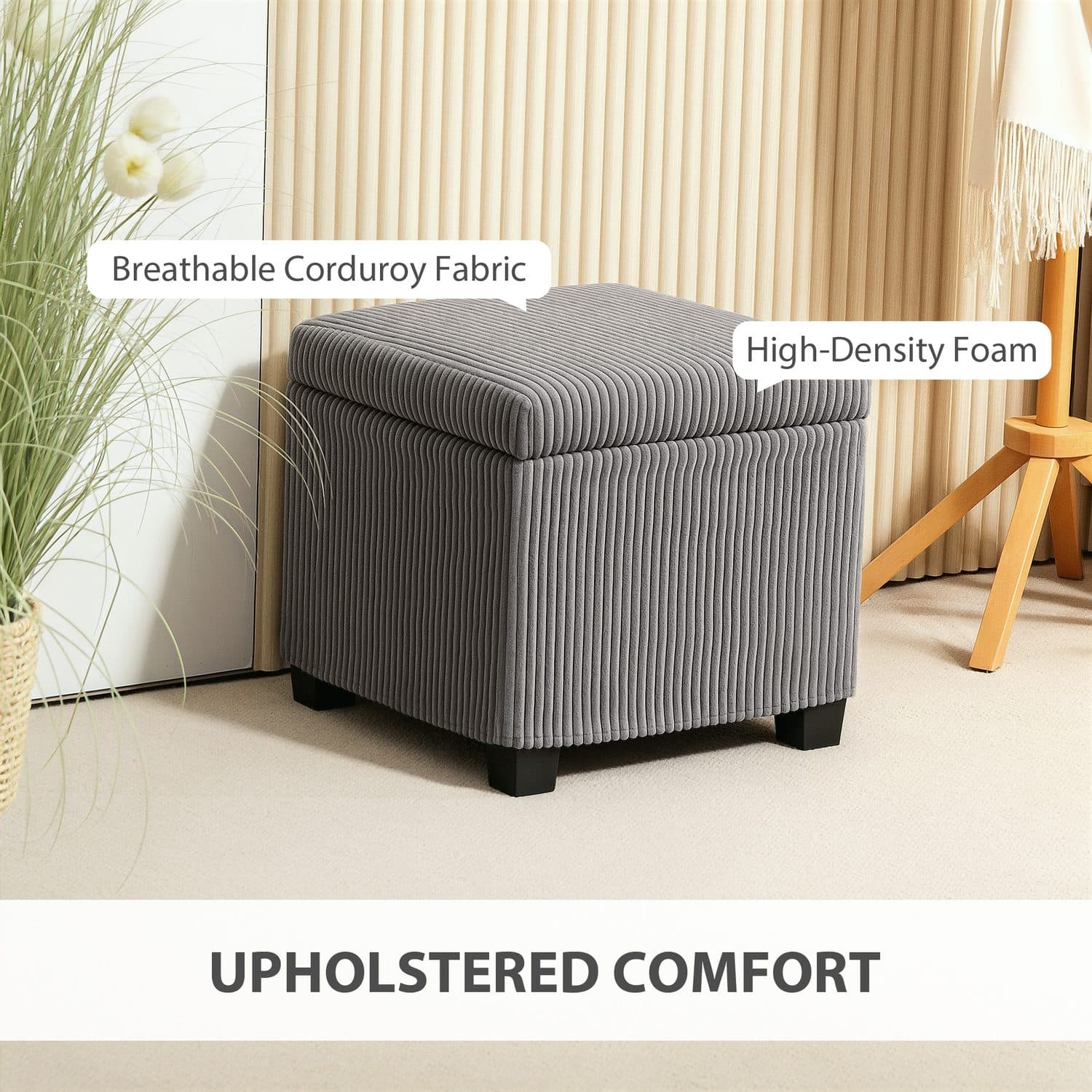 Chunky Corduroy Storage Ottoman with Lift-Off Lid, Grey - image 4