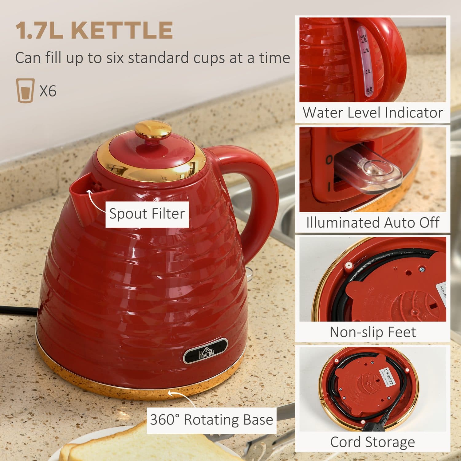 Red 1.7L Kettle & 4-Slice Toaster Set - image 1