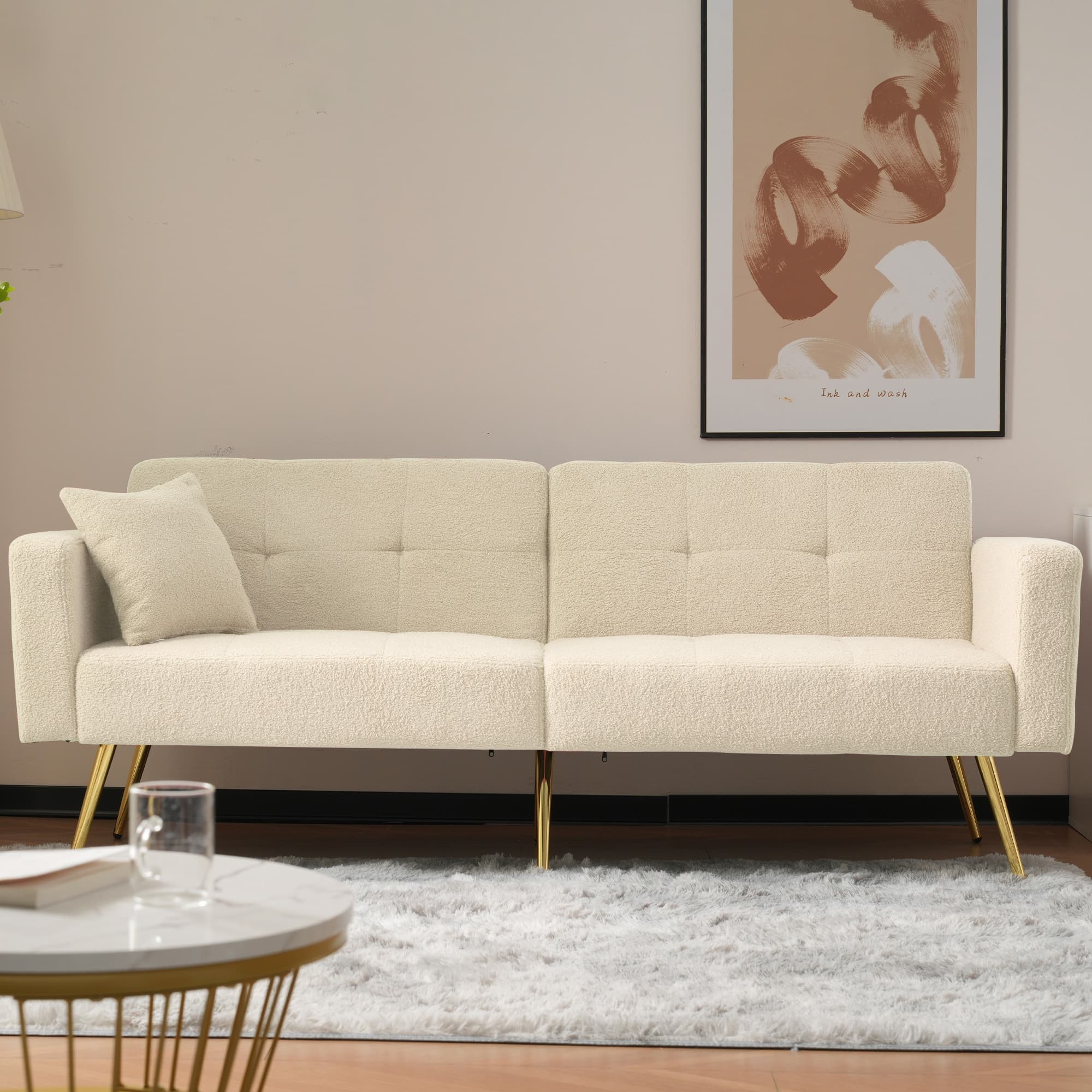 Stylish Sherpa Sofa Bed with Adjustable Back & Gold Legs - image 5