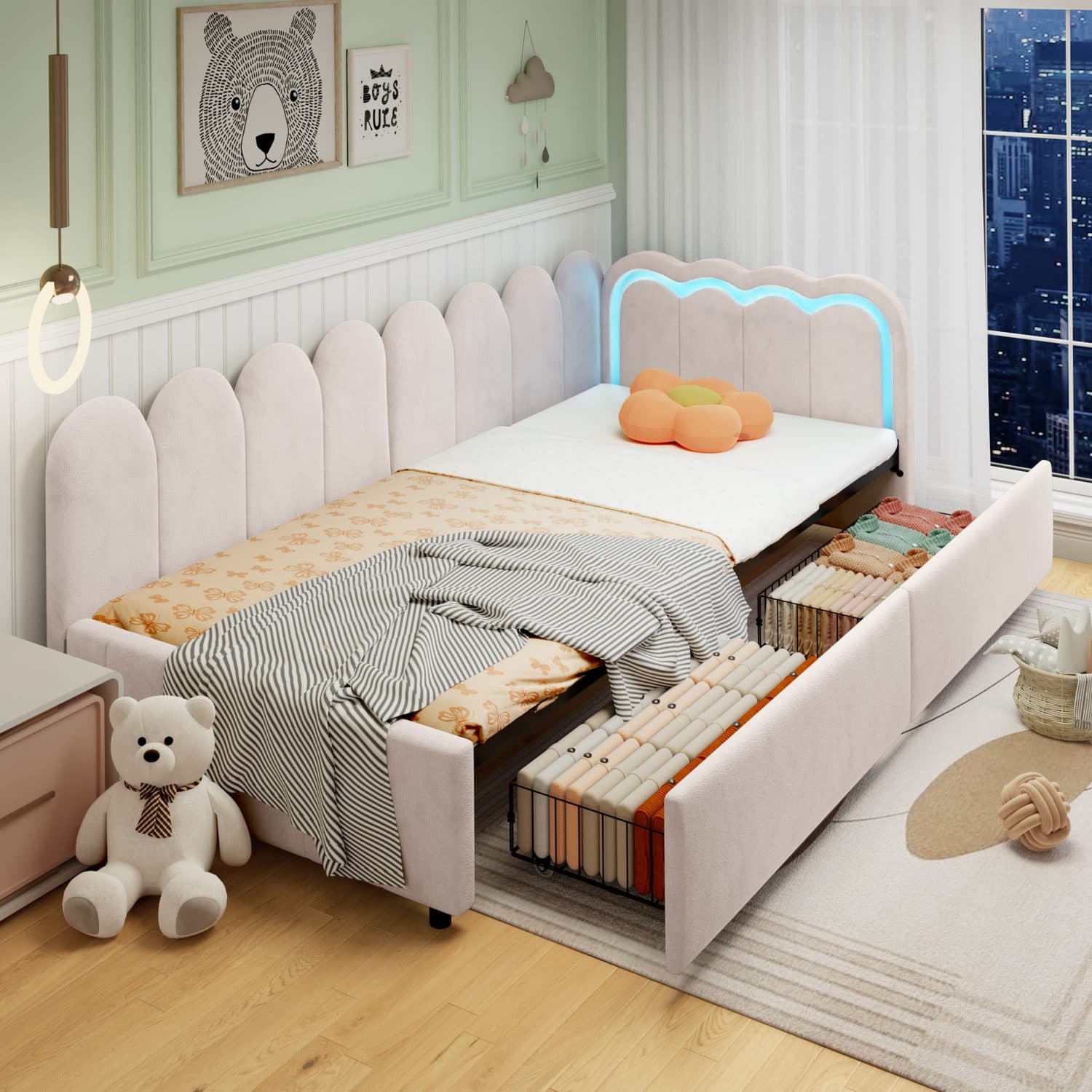 Beige Velvet LED Daybed - image 5