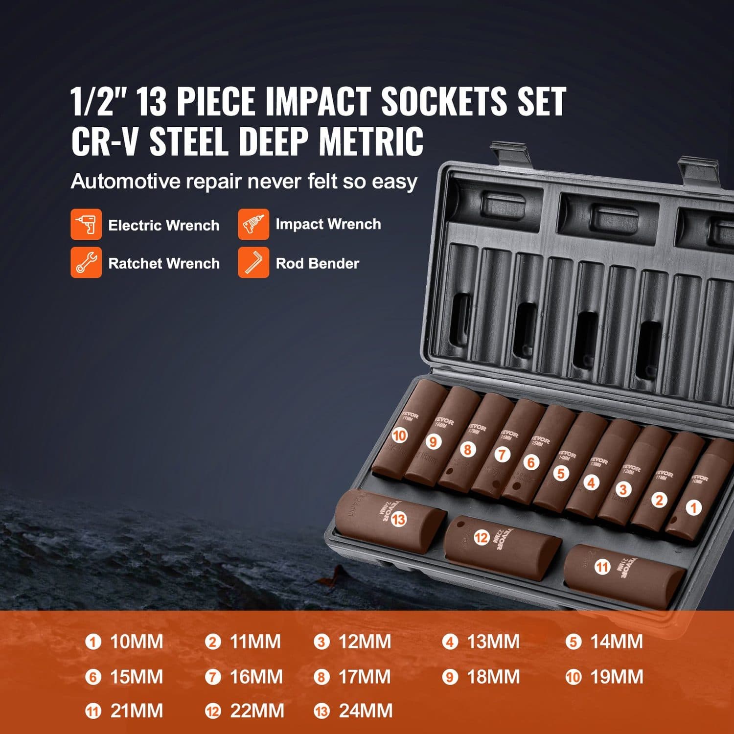 13-Piece 1/2-Inch Drive Deep Impact Socket Set, 10 to 24mm - image 7