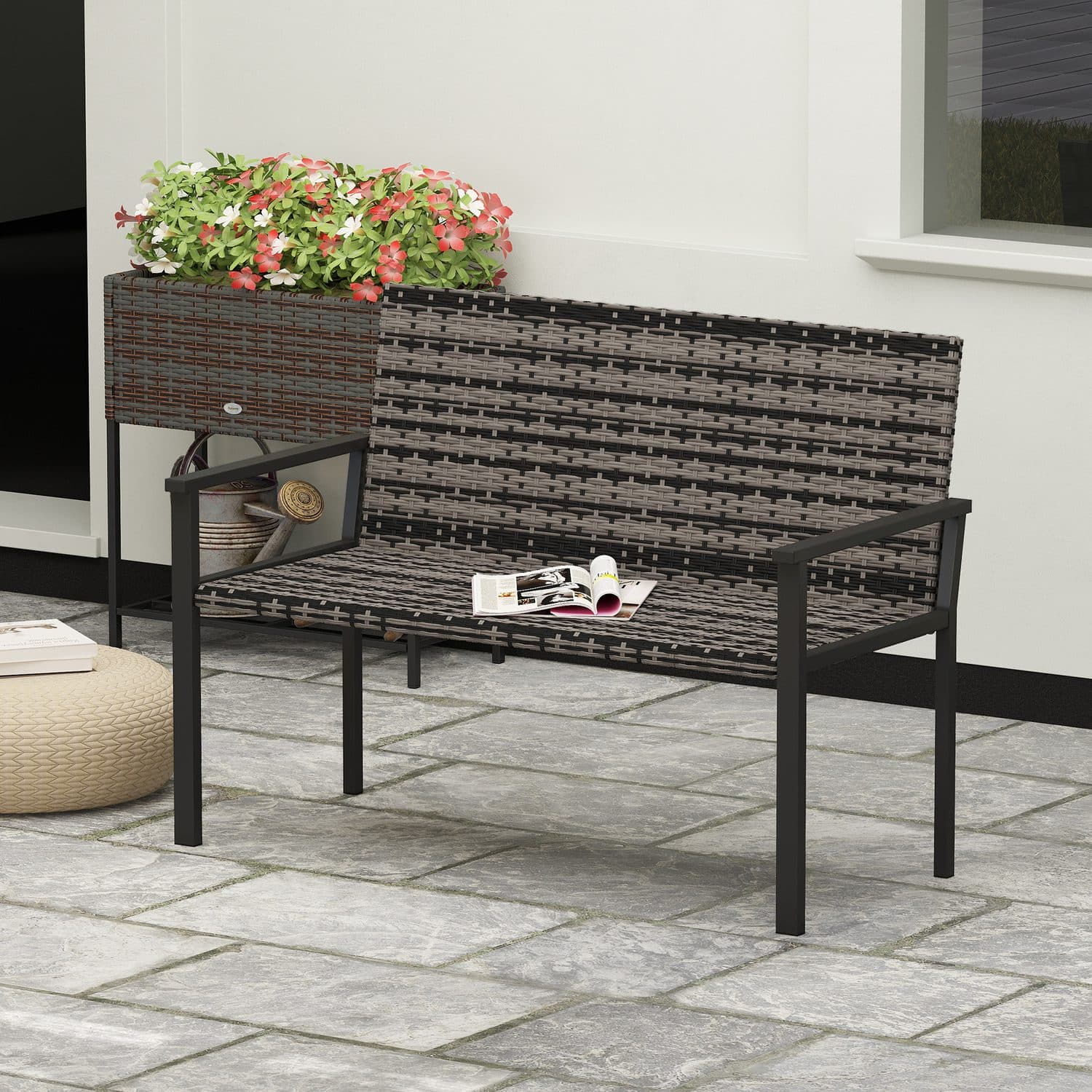 Two-Seater Mixed Grey Rattan Garden Bench - image 1