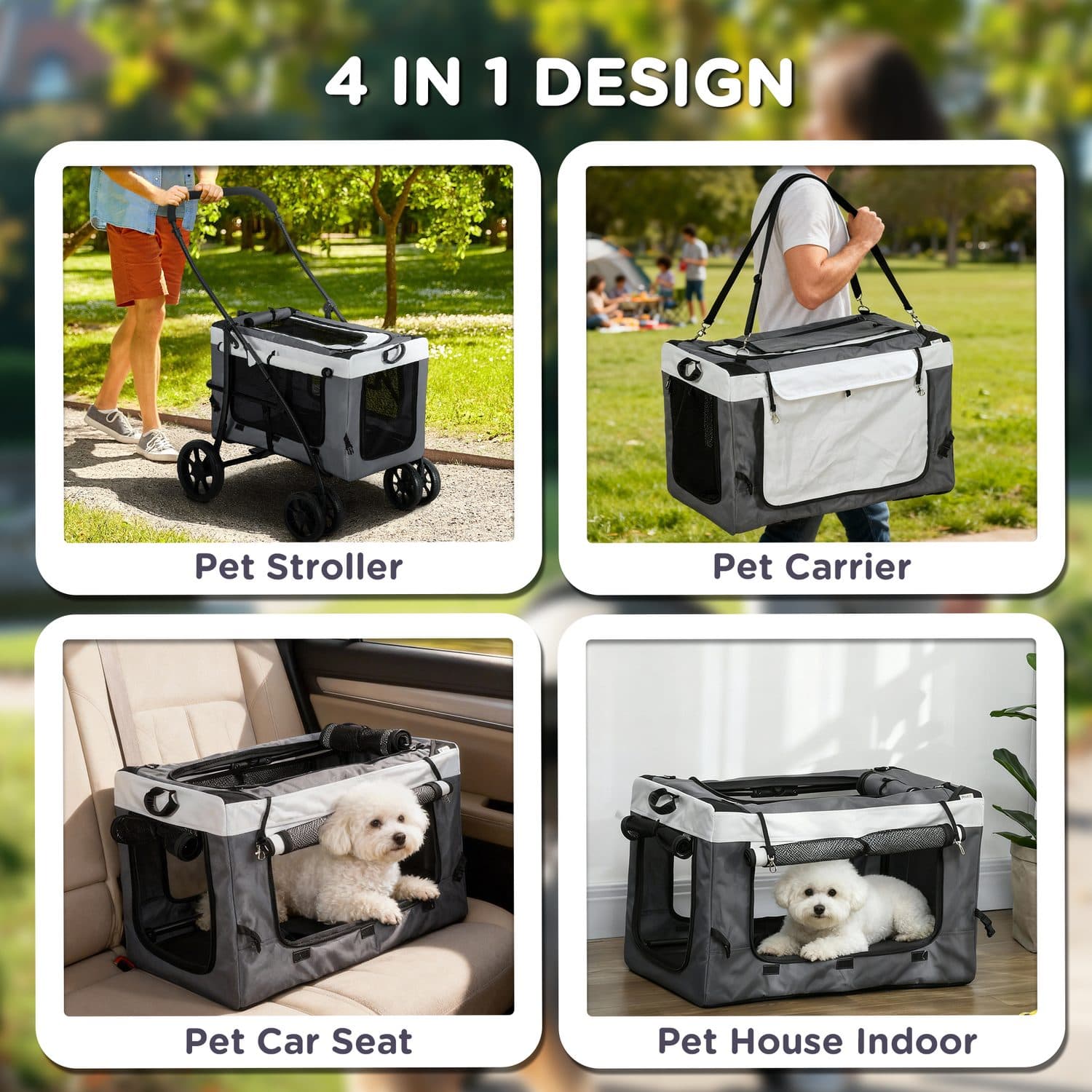 Foldable Dog Stroller with Dual Rear Brakes & Safety Leashes - image 4