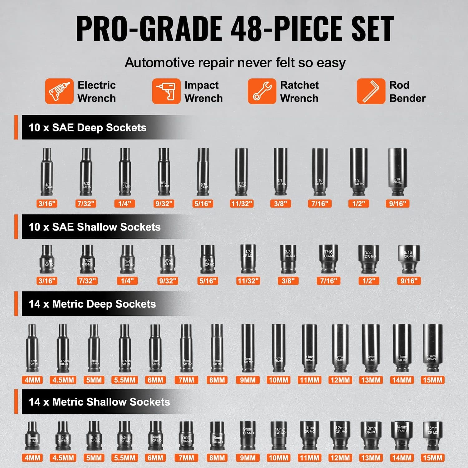 48 Piece Deep and Shallow Impact Socket Set - image 1