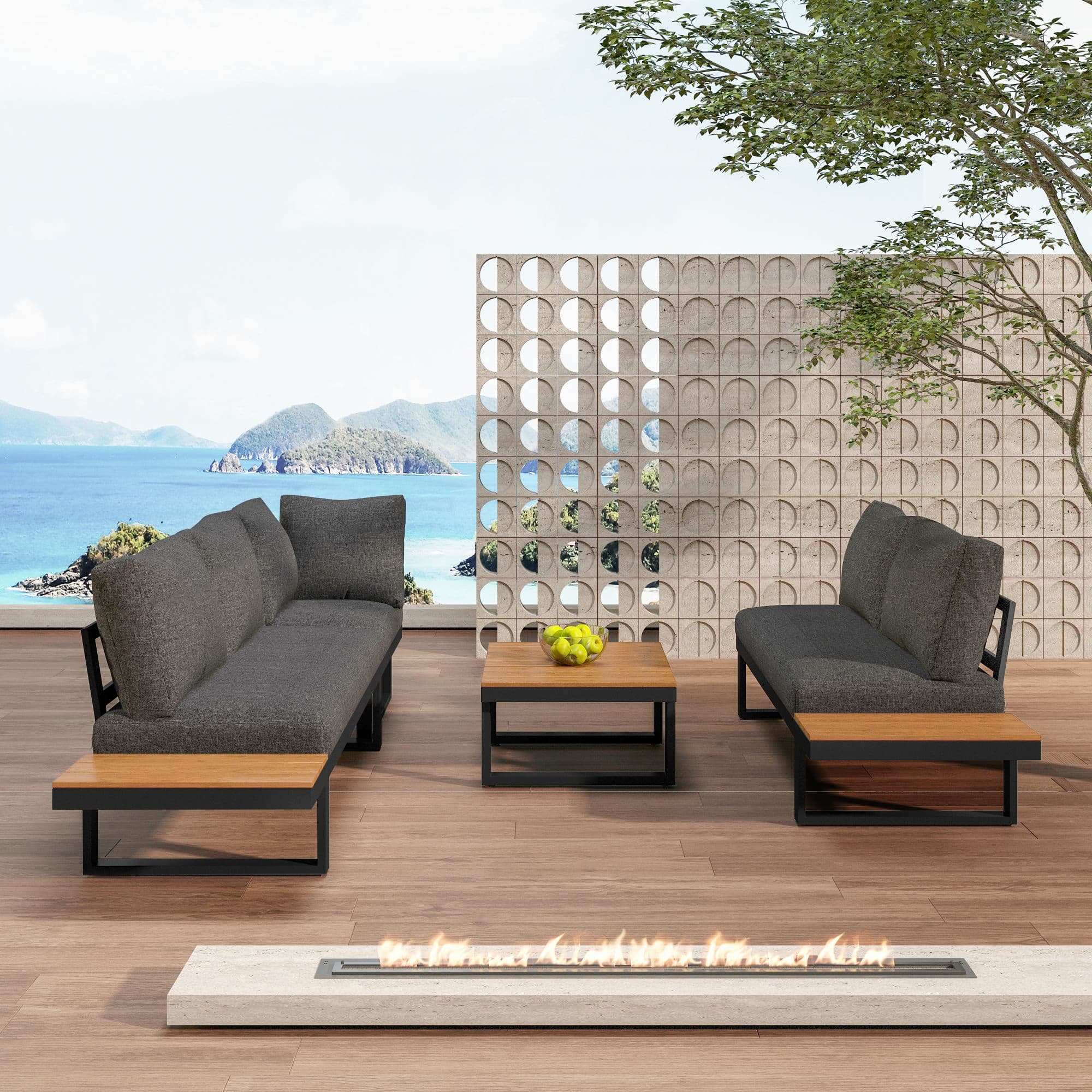 Corner Garden Lounge Set with WPC Armrests and Matching Coffee Table - image 1