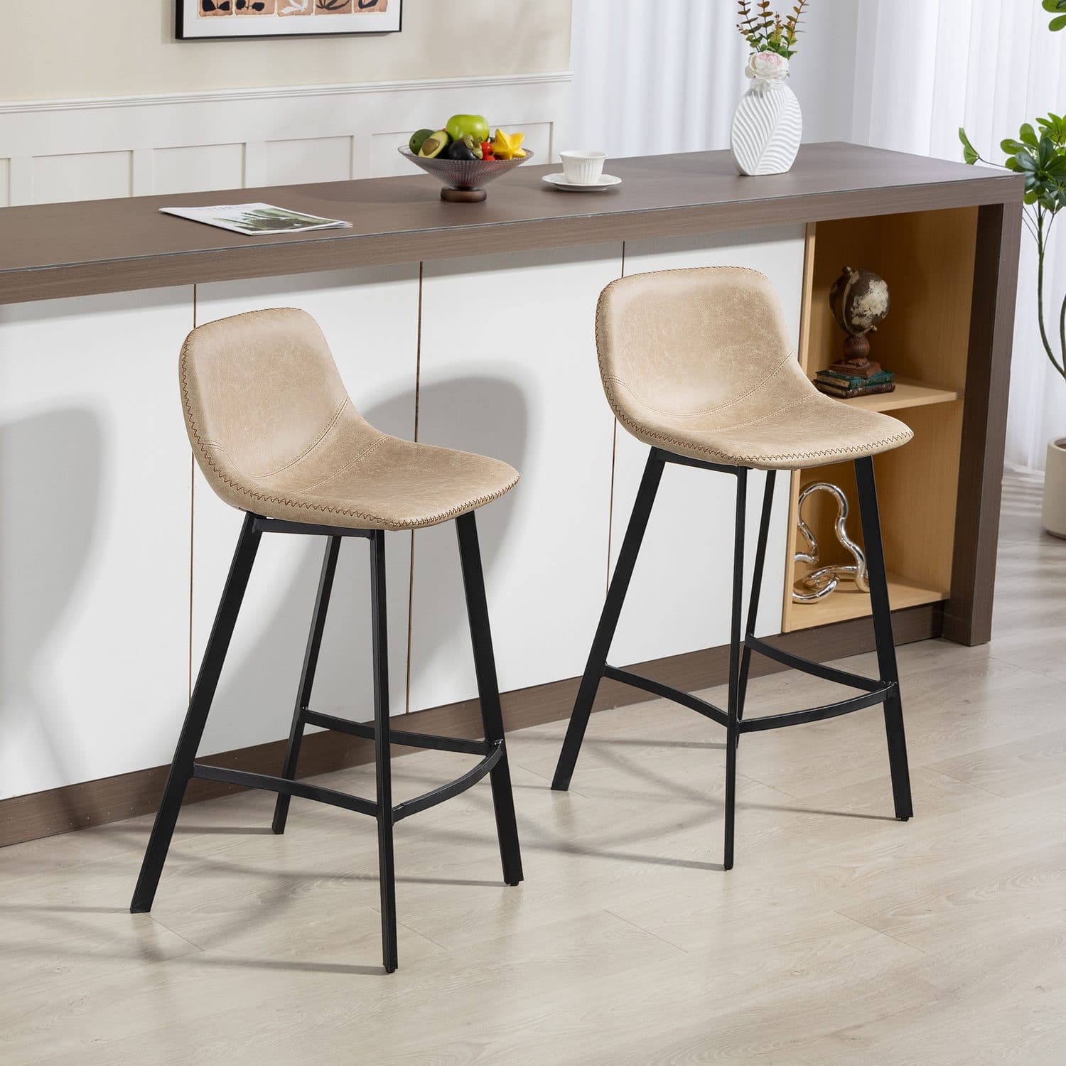 Light Brown Faux Leather Bar Stools Set of 2 - image 4