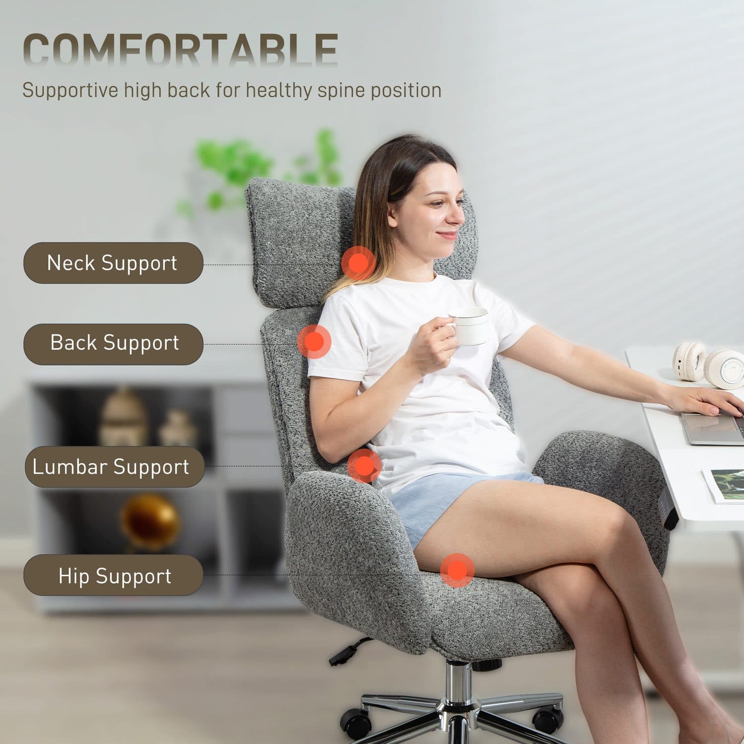 Charcoal Grey Boucle Ergonomic Office Chair - image 3