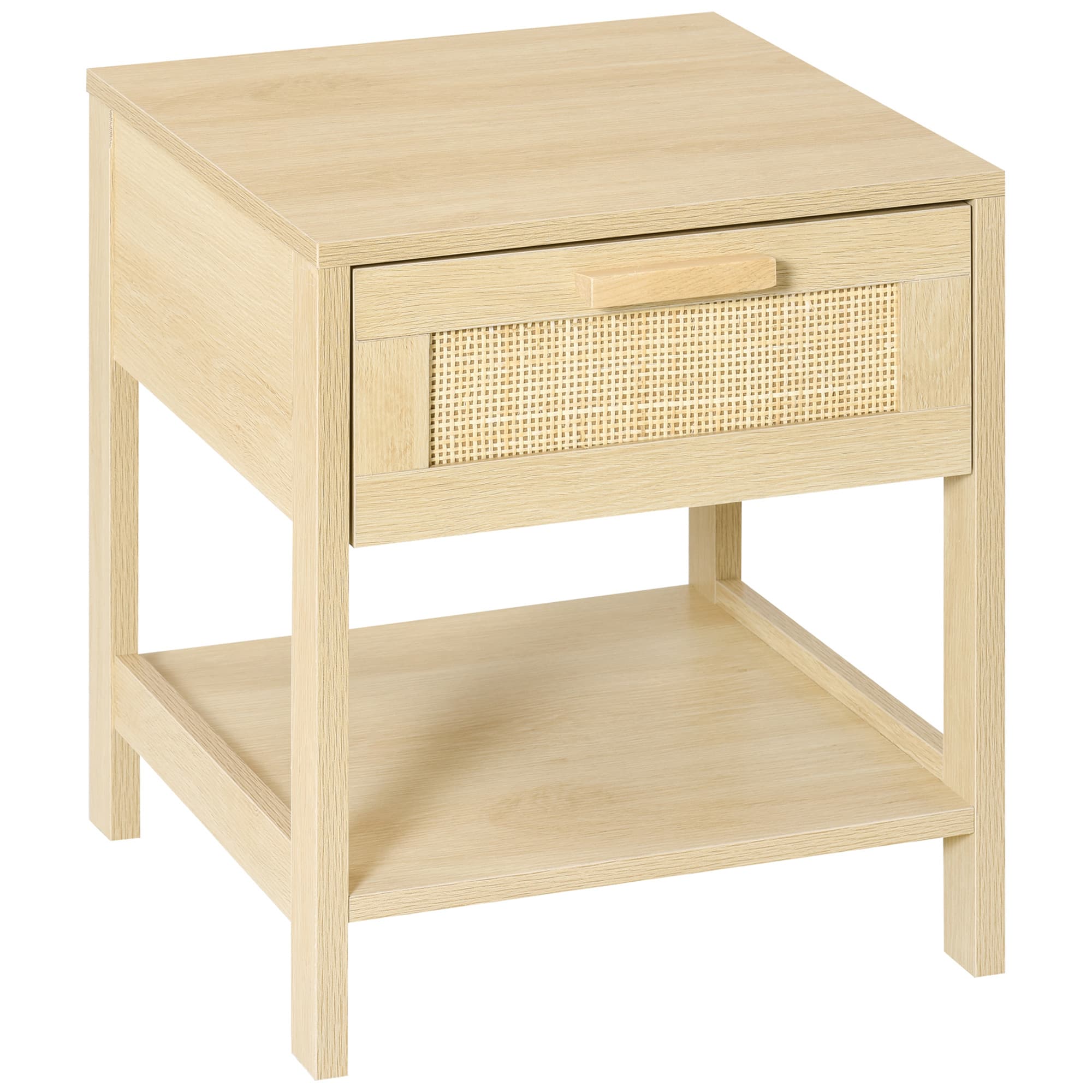 A natural rattan bedside table with drawer and storage shelf - Nature Wood