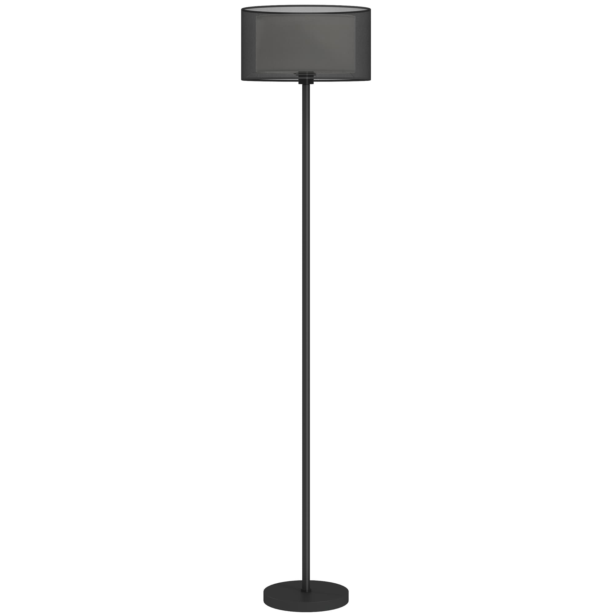 Black Standing Floor Lamp with Double-Layer Drum Shade