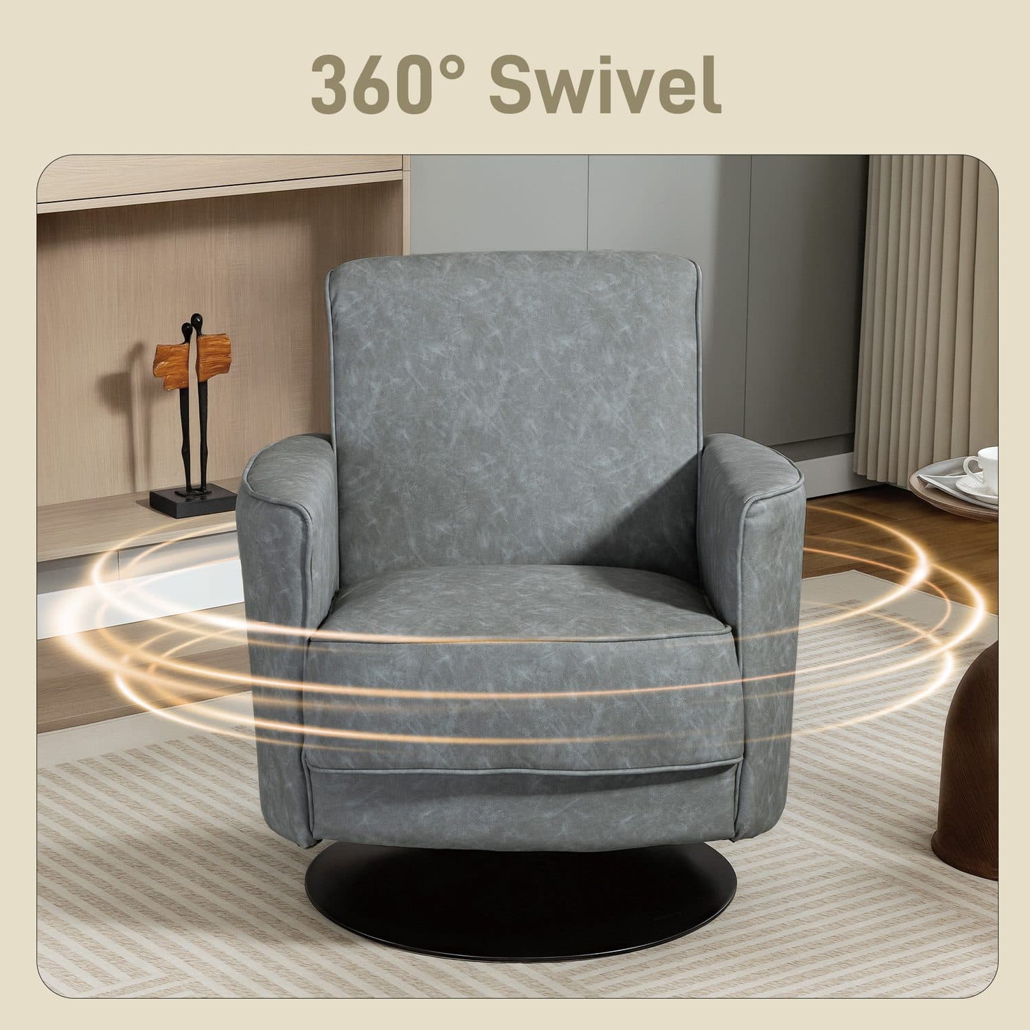 Grey PU Leather Swivel Chair - image 3