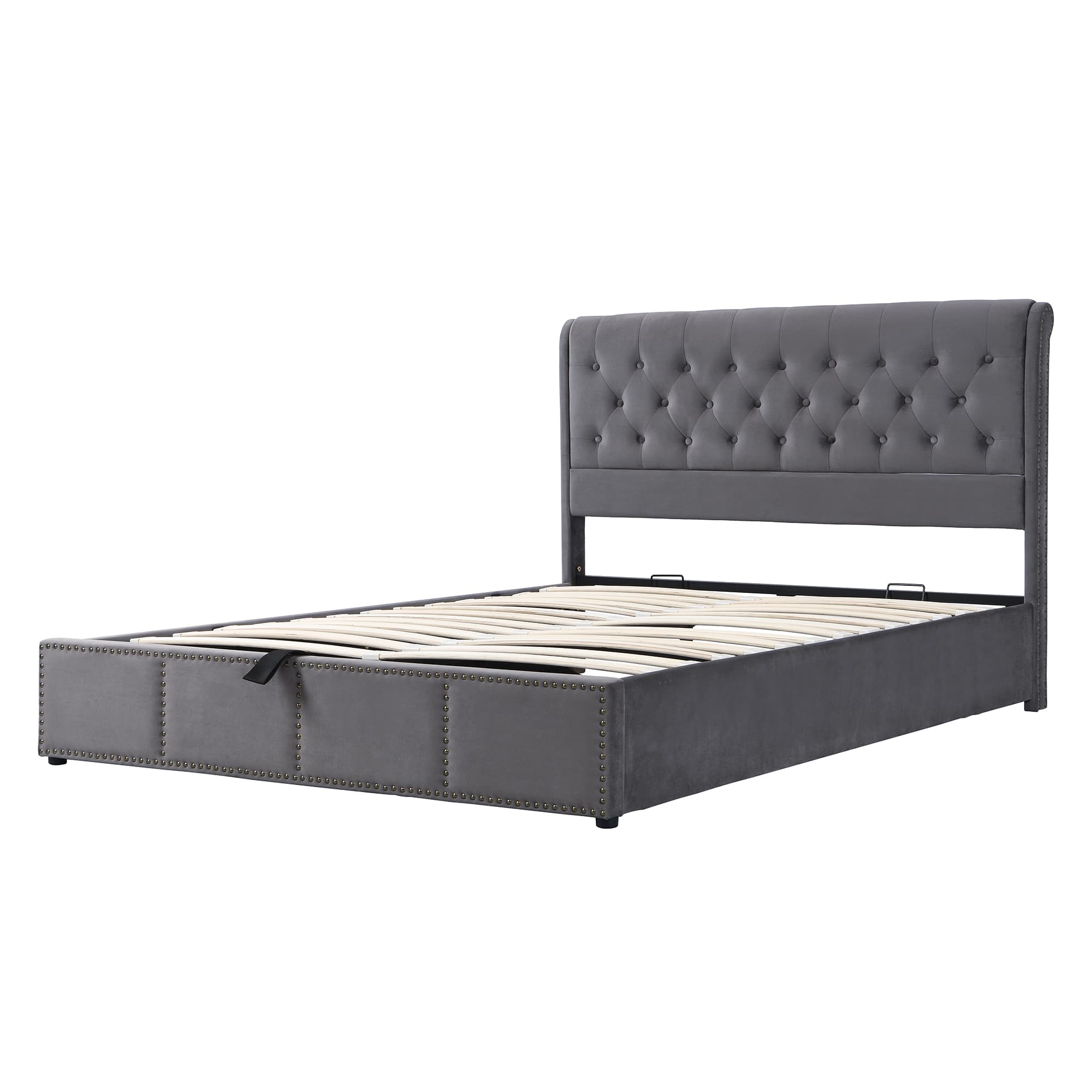 Grey Velvet King Ottoman Bed - image 2