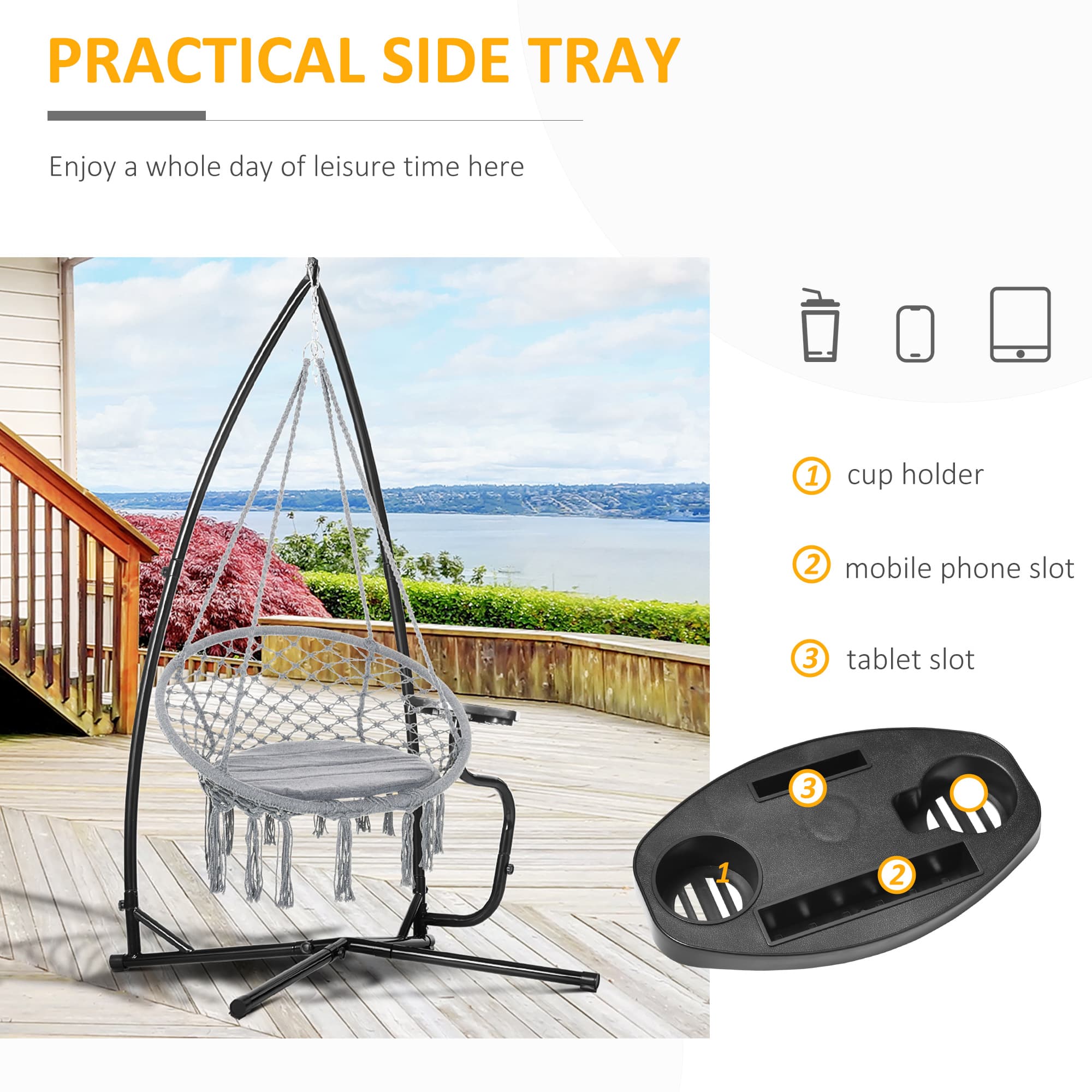 Black Metal Hammock Chair Stand with Tray - image 1