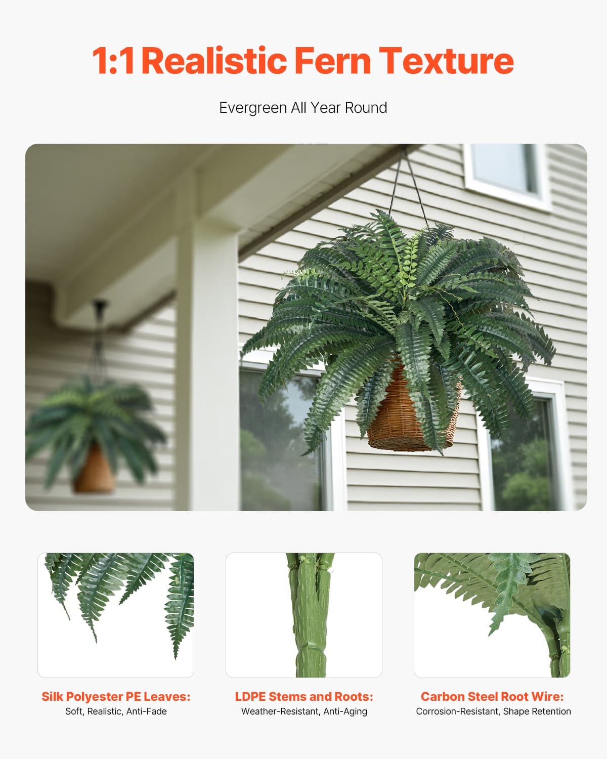 Large, Lifelike Artificial Boston Ferns - image 5