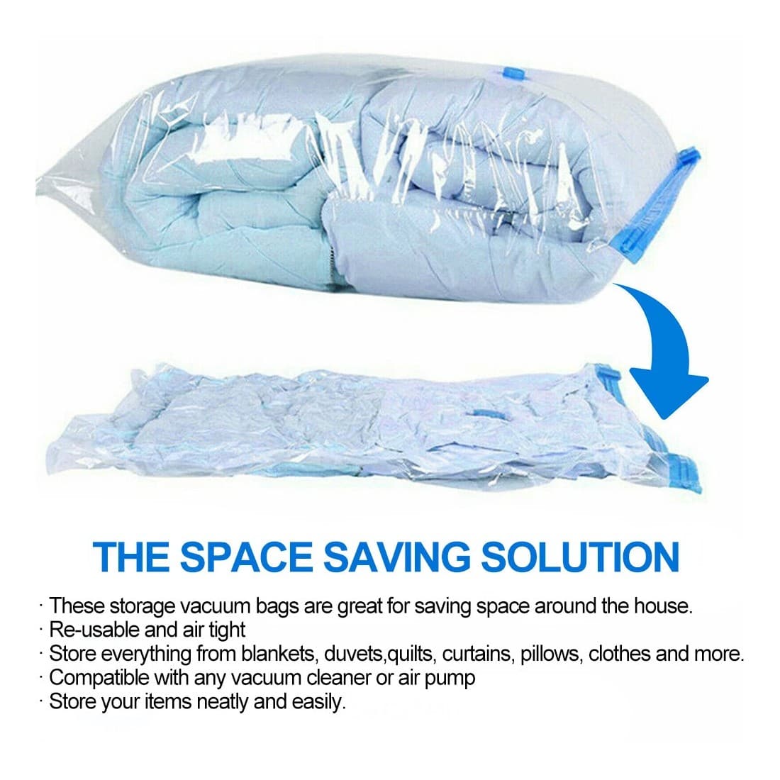 Set of 12 Vacuum Storage Bags in Four Sizes, Hand Pump Included - image 2
