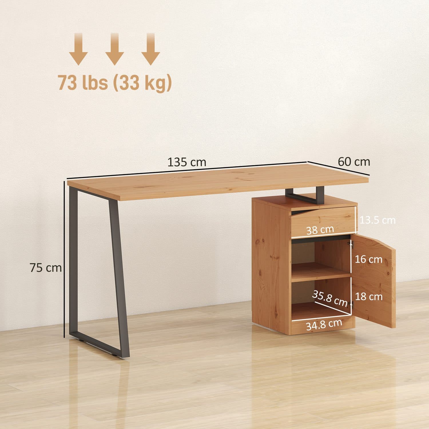 Industrial Natural Wood Computer Desk with Storage Cabinet - image 2