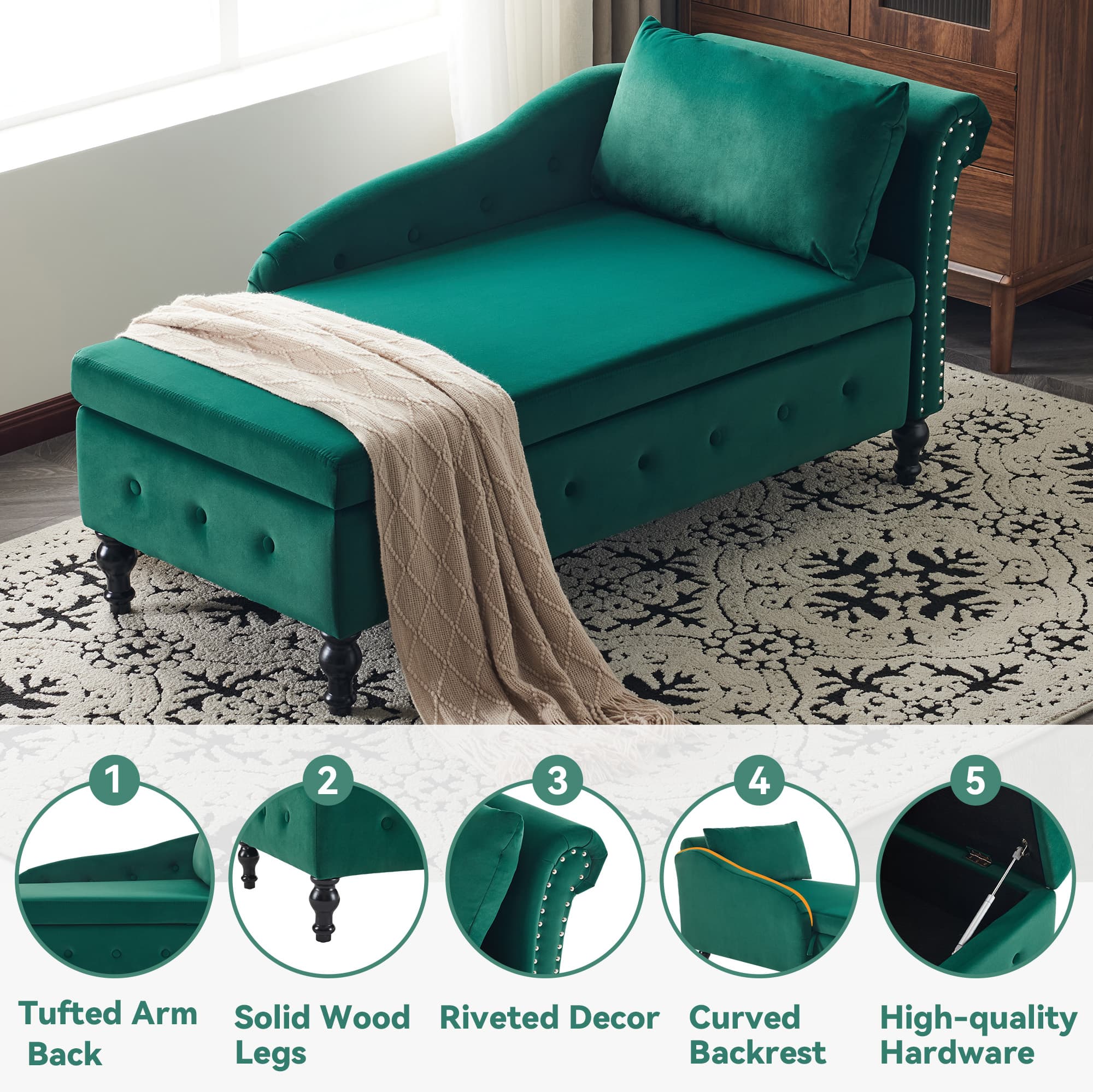 Velvet Chaise Lounge with Hidden Storage - image 2