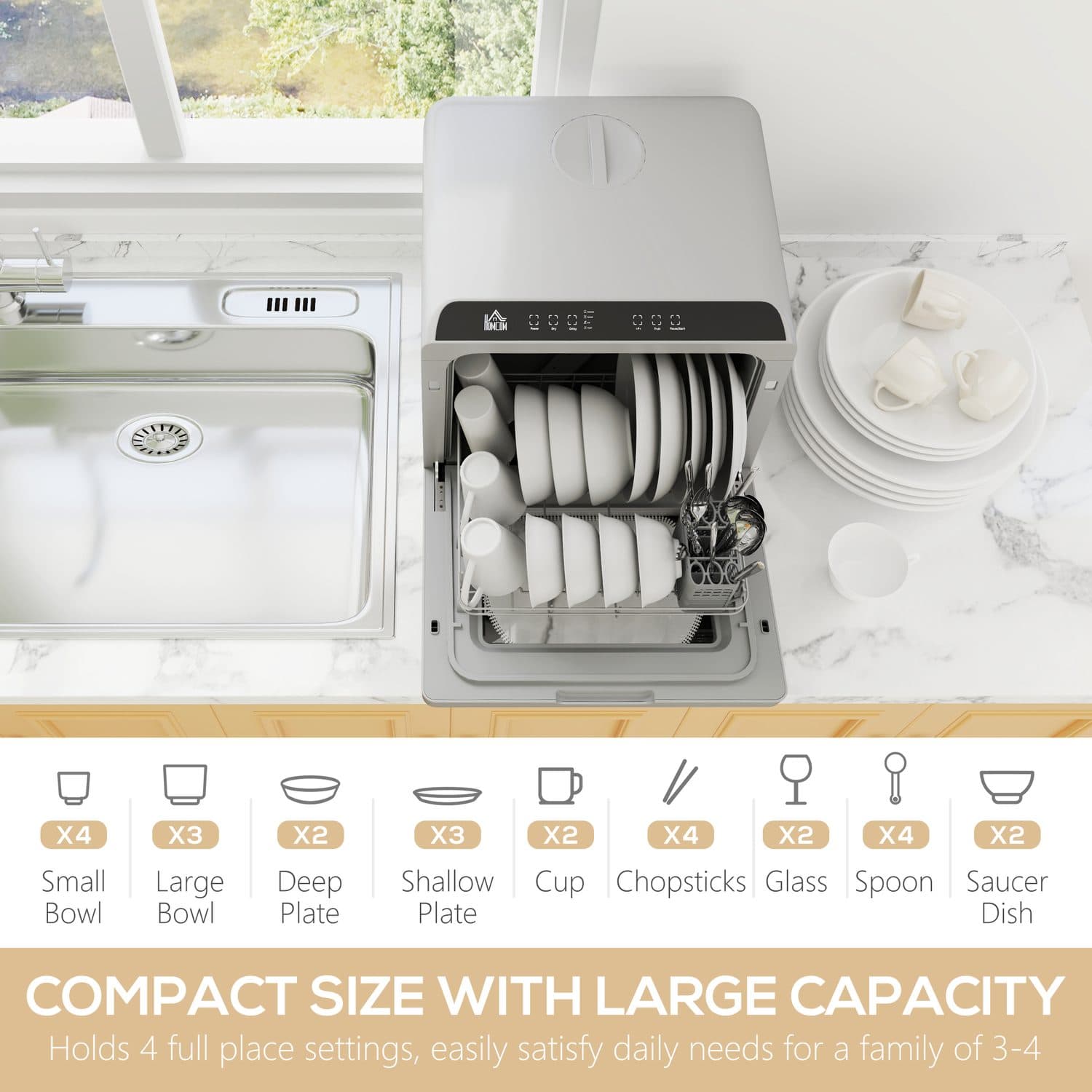 Compact Tabletop Dishwasher with Built-In 6L Tank - image 4