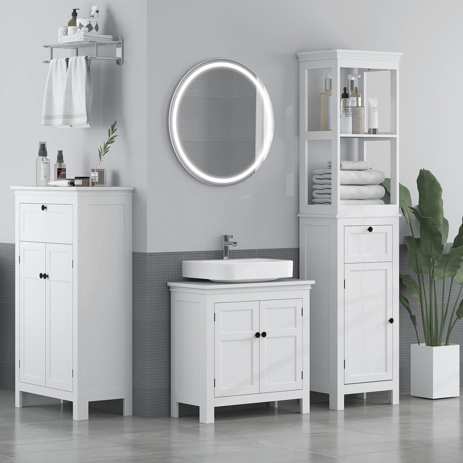 Tall Slim White Bathroom Cabinet - image 4