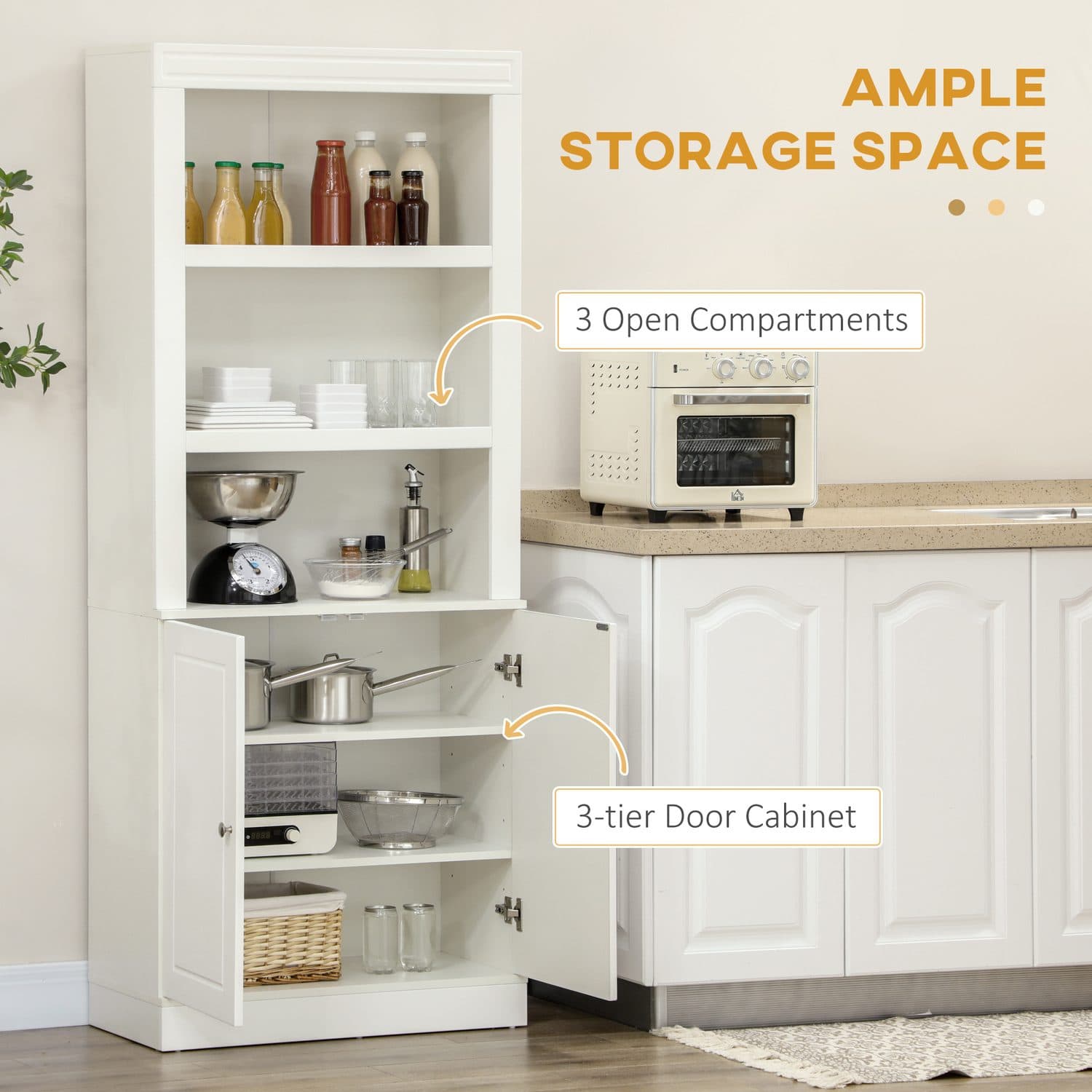 Freestanding White Pantry Cupboard with Open and Closed Storage - image 3