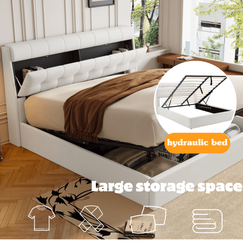Upholstered Ottoman Bed with Hydraulic Storage & Headboard Compartment (4ft6 Double) - image 7