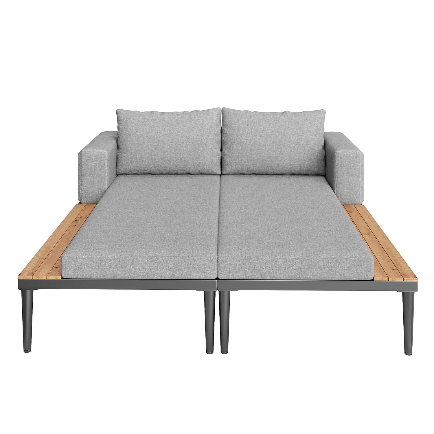 Outdoor Double Chaise Lounge with Warm Wooden Side Panels - image 3