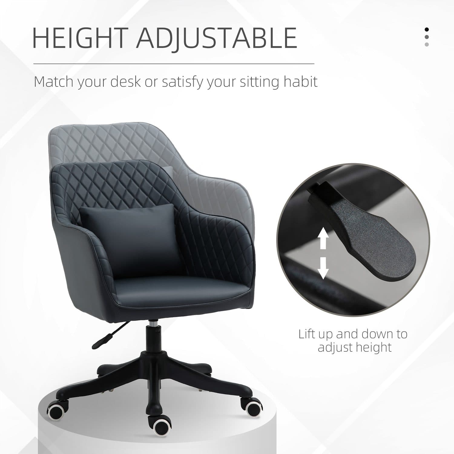 Deep Blue PU Leather Office Chair with USB Massage Pillow - image 2